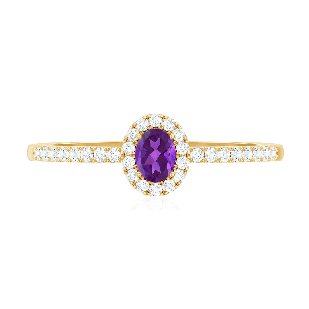 Genuine Oval Amethyst Promise Ring with Diamond Halo