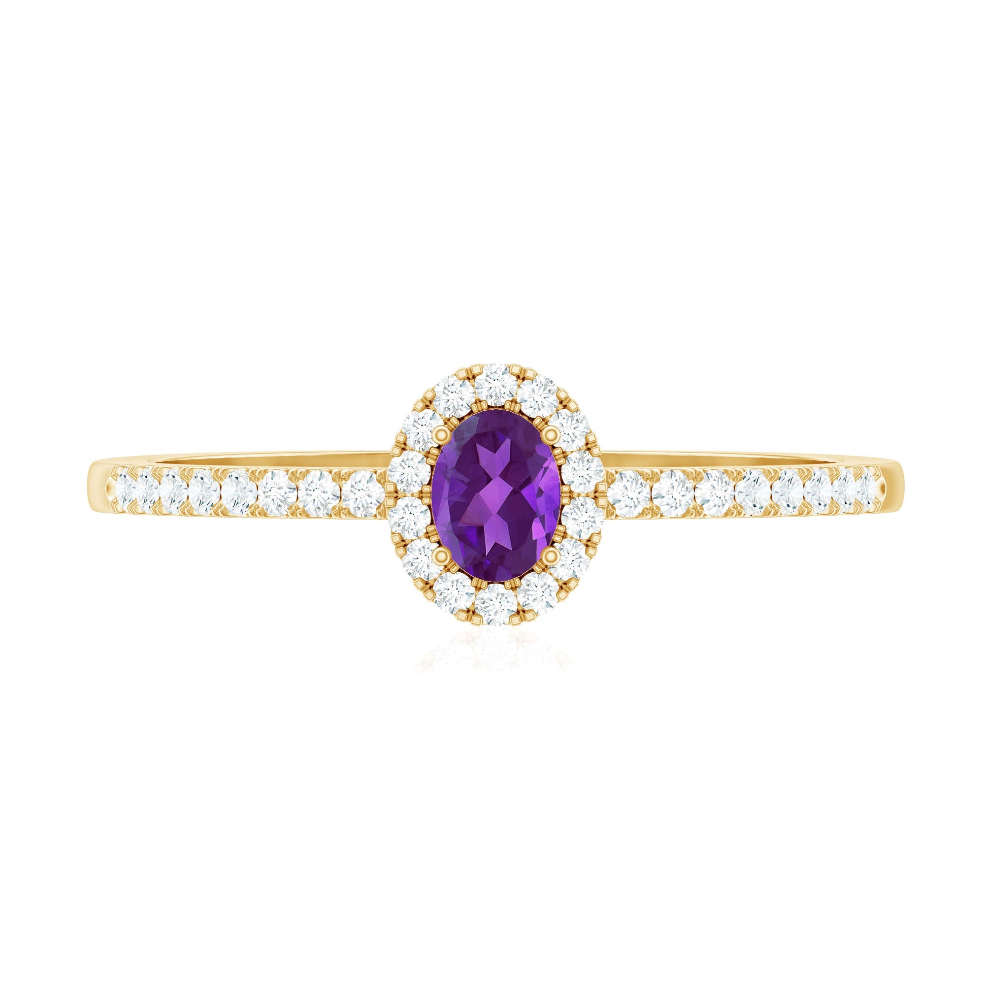 Genuine Oval Amethyst Promise Ring with Diamond Halo
