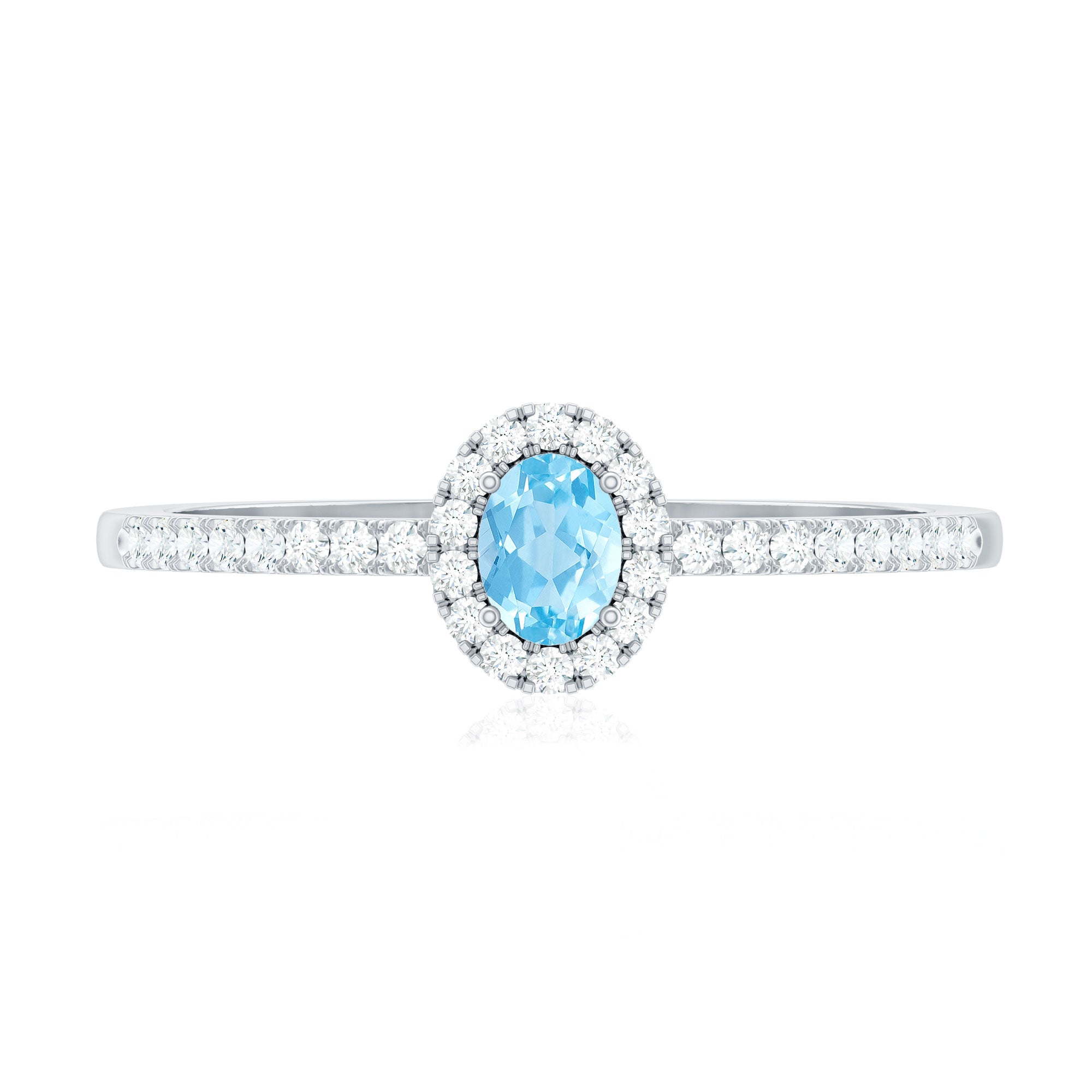Natural Aquamarine Promise Ring with Diamond Halo