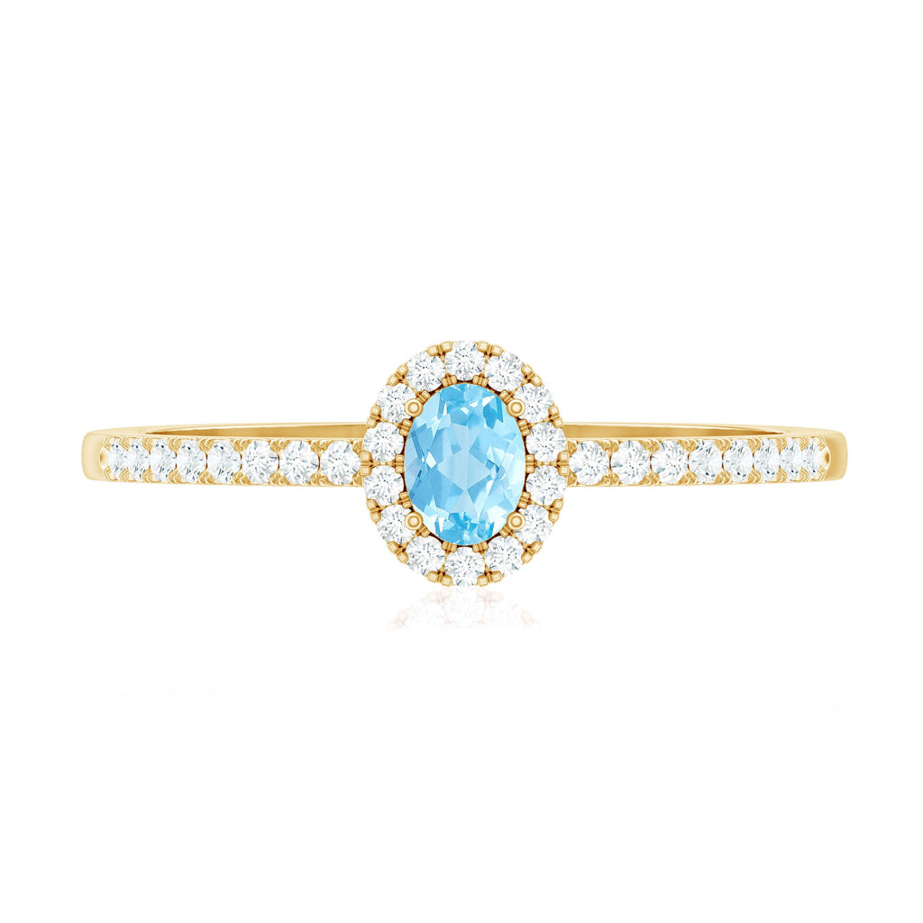 Natural Aquamarine Promise Ring with Diamond Halo