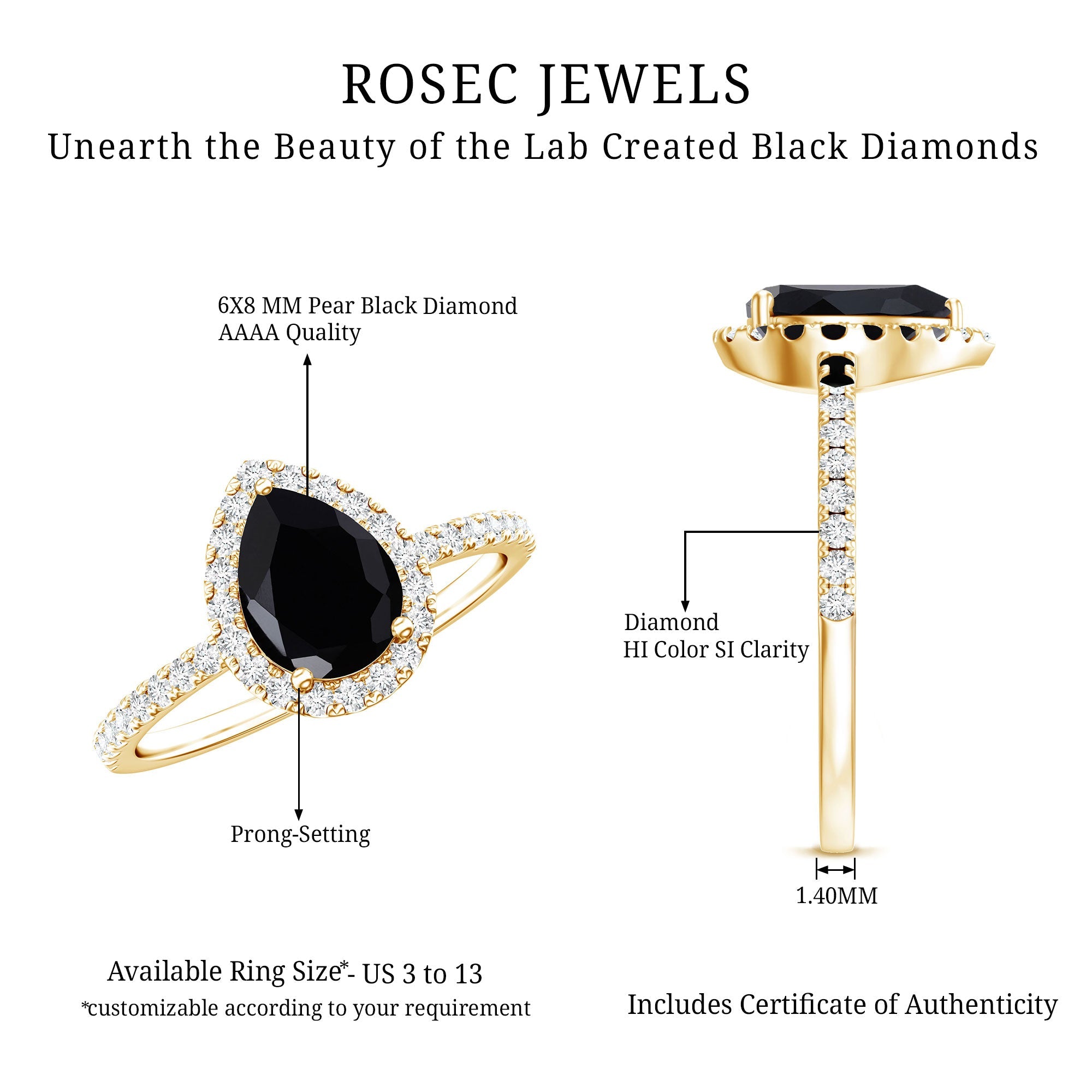 Certified 0.85 Carat Lab Grown Black Diamond Teardrop Engagement Ring with White Diamond Halo