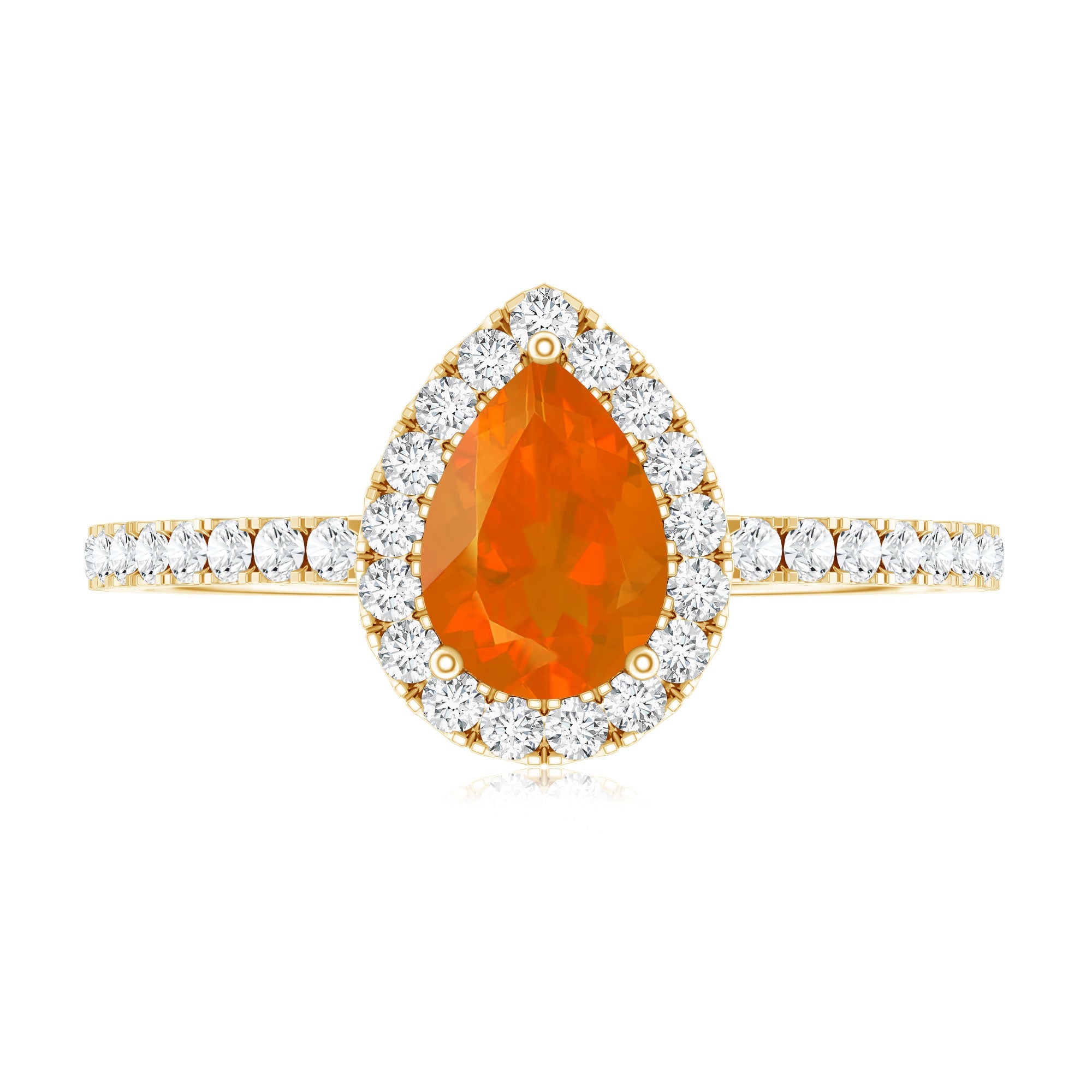 Genuine Fire Opal Teardrop Ring with Diamond Halo