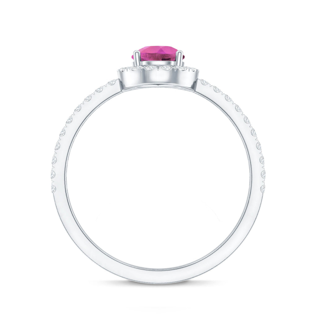 Natural Pink Tourmaline Teardrop Ring with Diamond Halo
