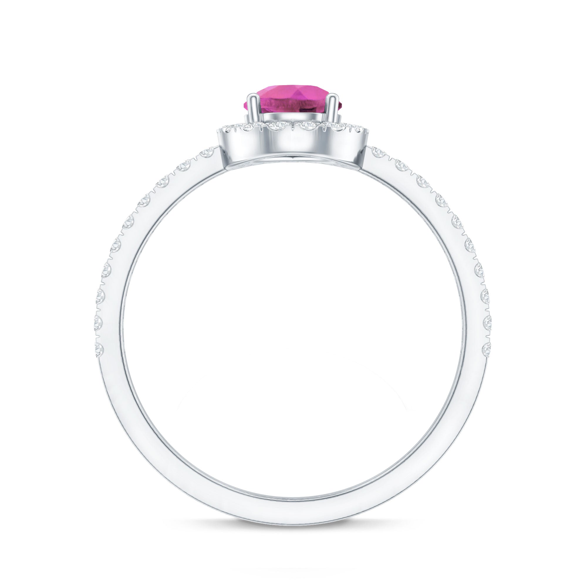 Natural Pink Tourmaline Teardrop Ring with Diamond Halo
