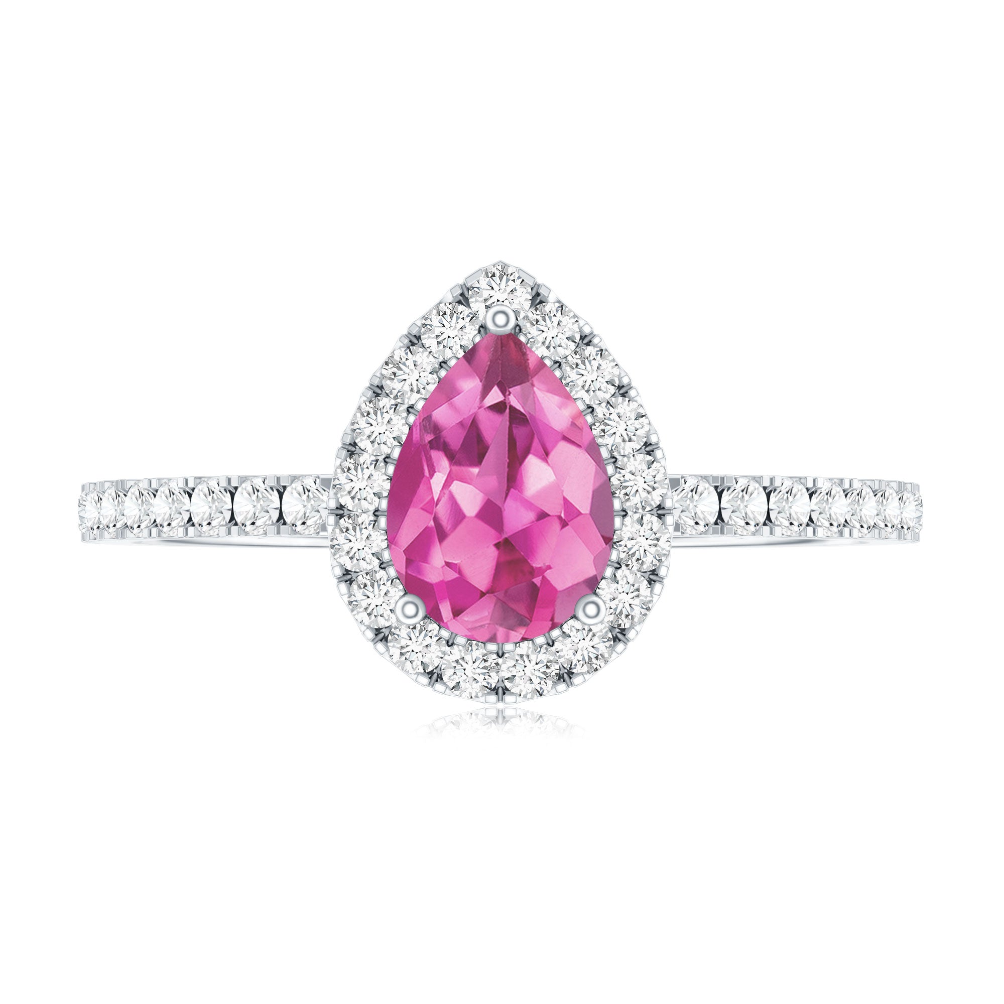 Natural Pink Tourmaline Teardrop Ring with Diamond Halo
