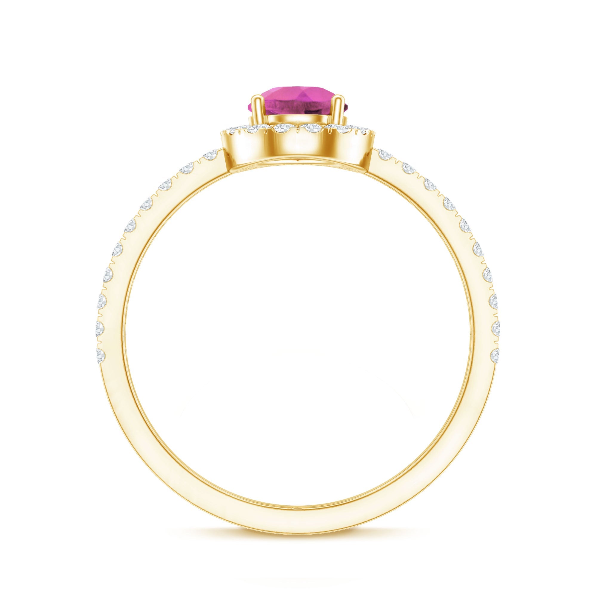 Natural Pink Tourmaline Teardrop Ring with Diamond Halo