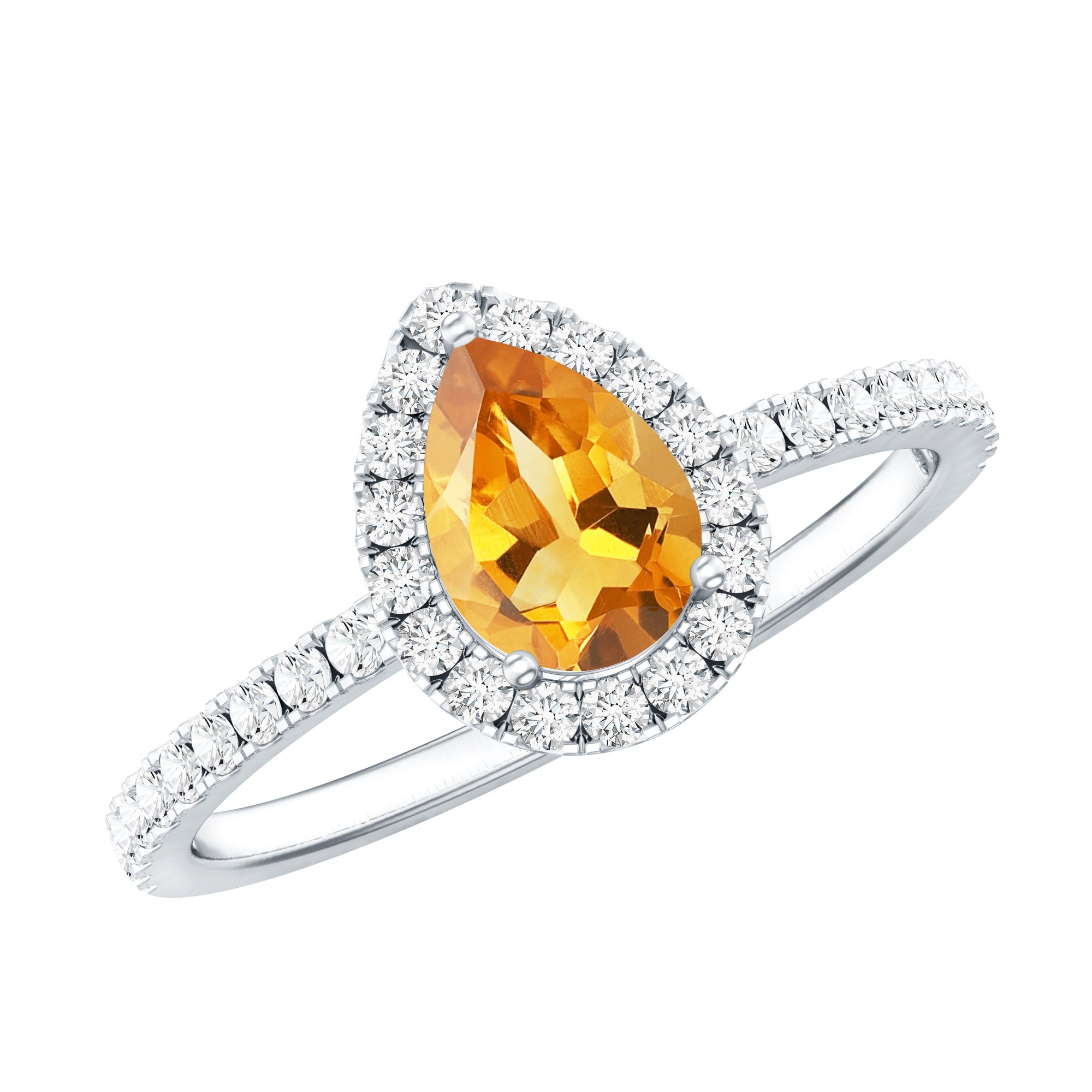 Classic Citrine Teardrop Engagement Ring with Diamond Halo