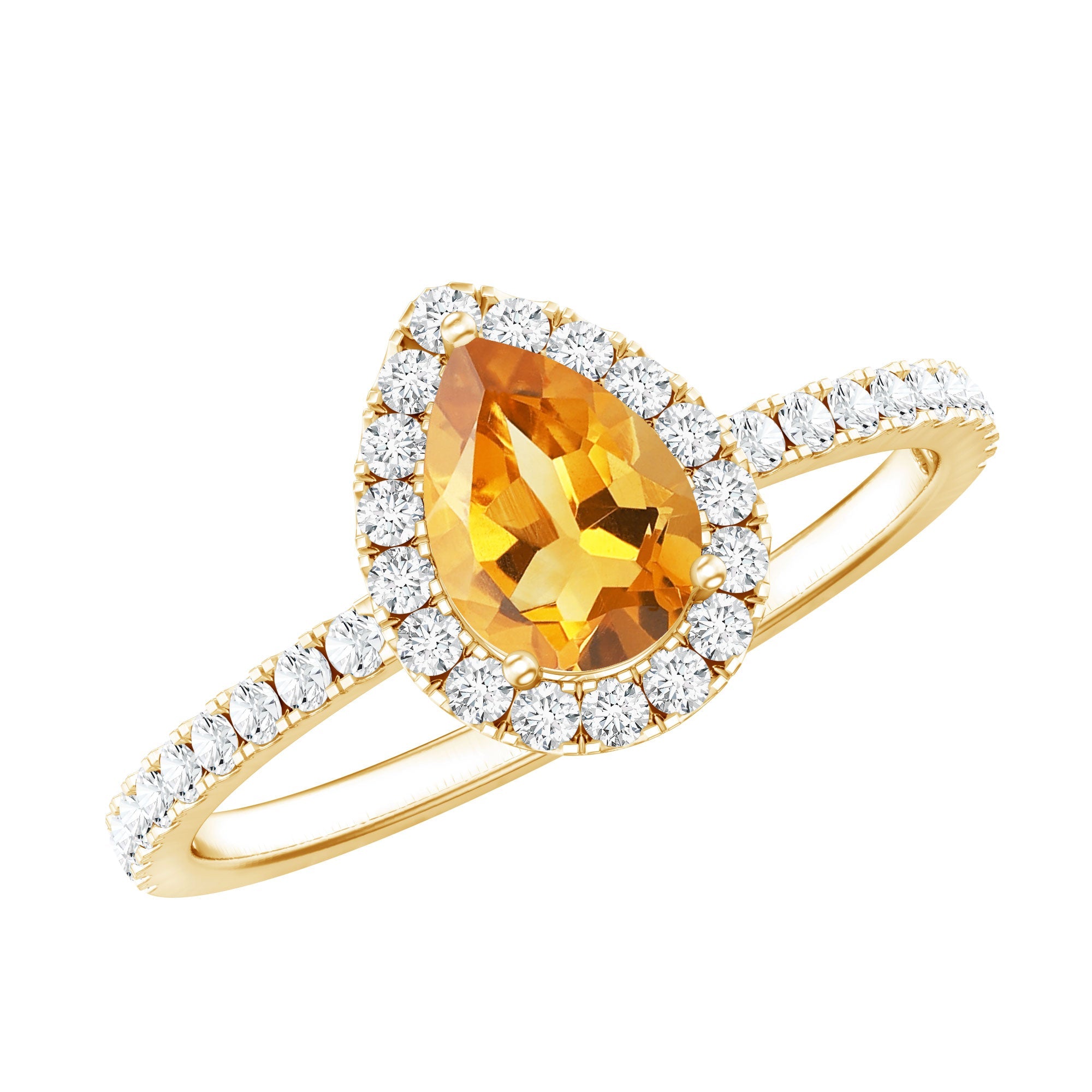 Classic Citrine Teardrop Engagement Ring with Diamond Halo