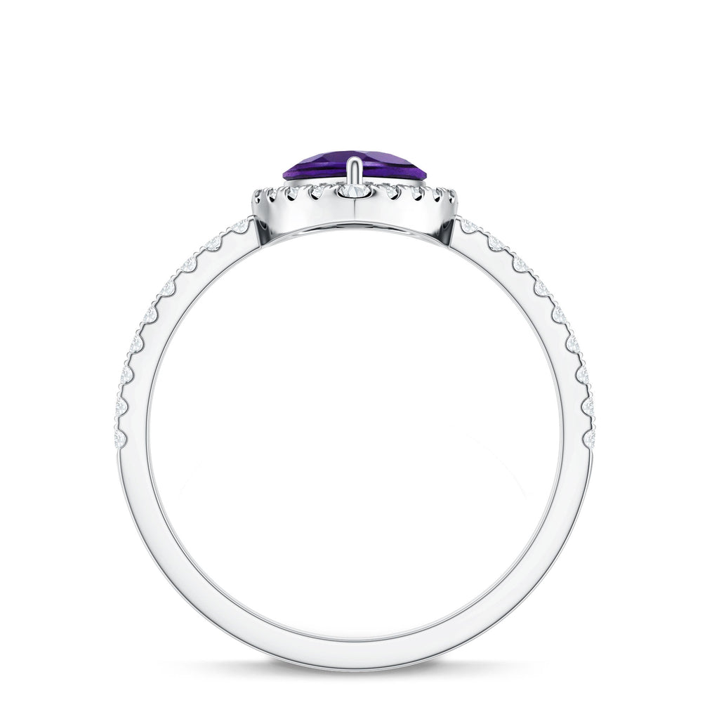 Natural Amethyst Teardrop Engagement Ring with Diamond Halo