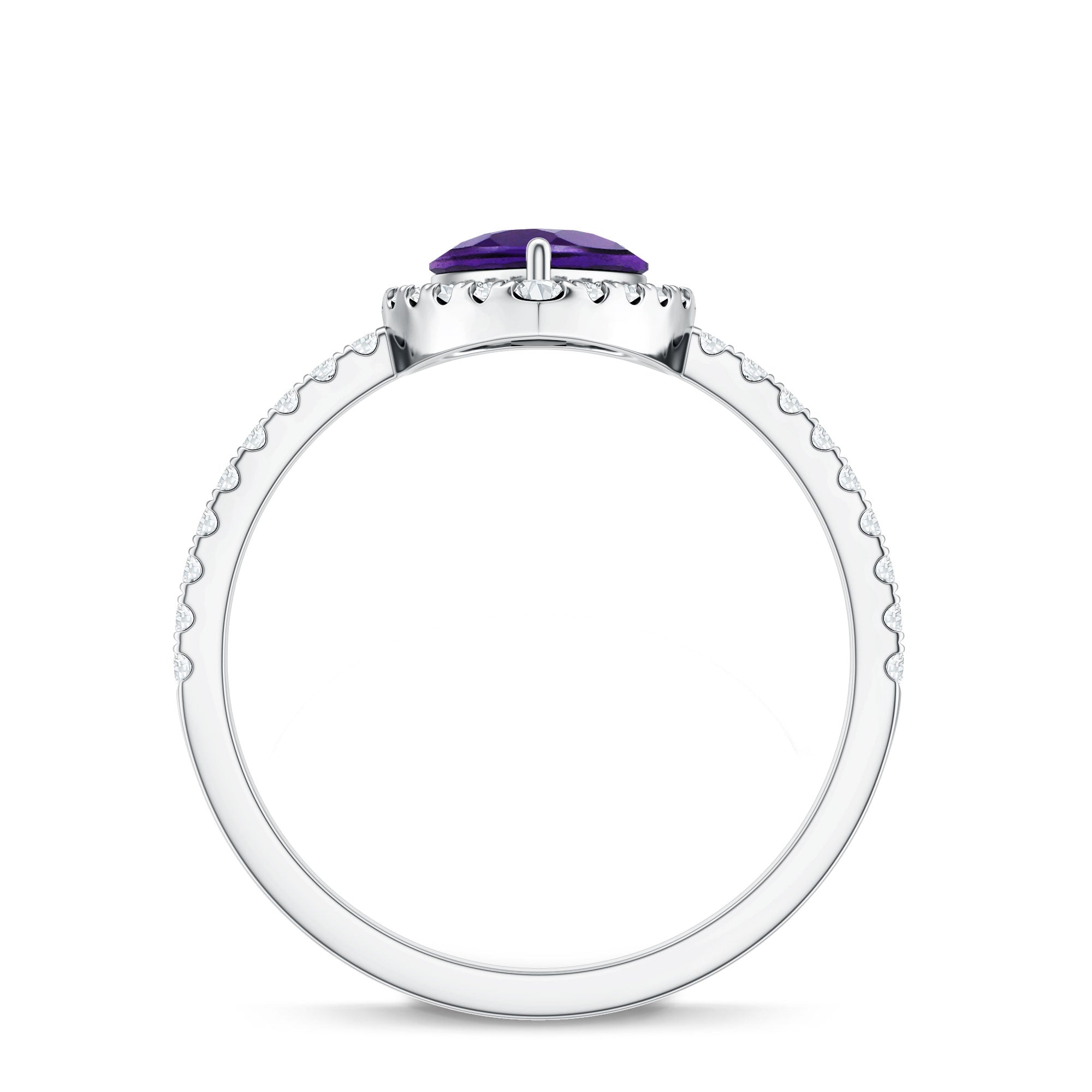 Natural Amethyst Teardrop Engagement Ring with Diamond Halo