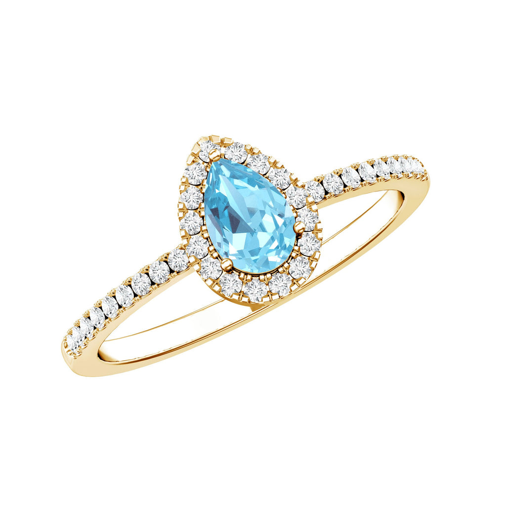 Natural Aquamarine Teardrop Engagement Ring with Diamond Halo