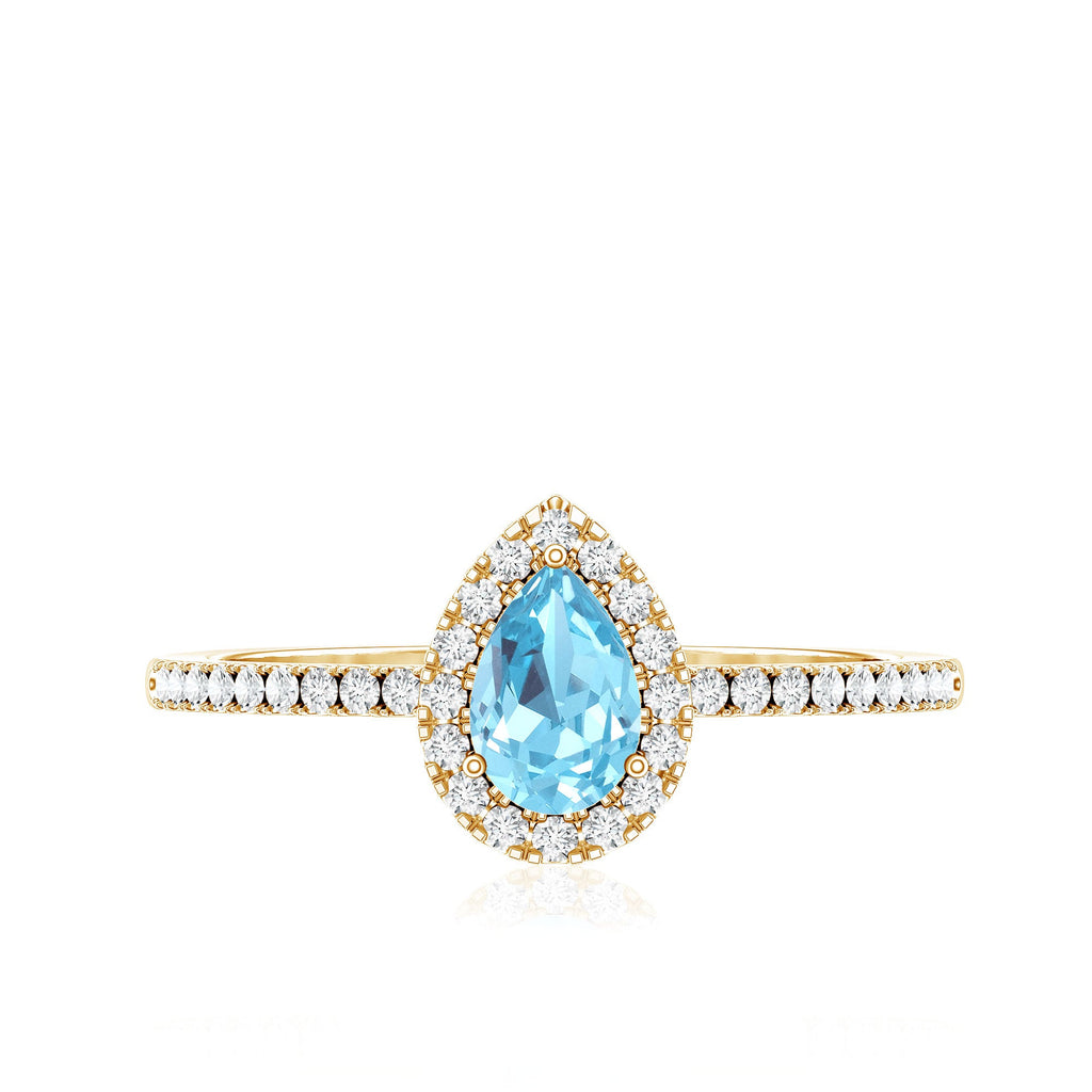 Natural Aquamarine Teardrop Engagement Ring with Diamond Halo