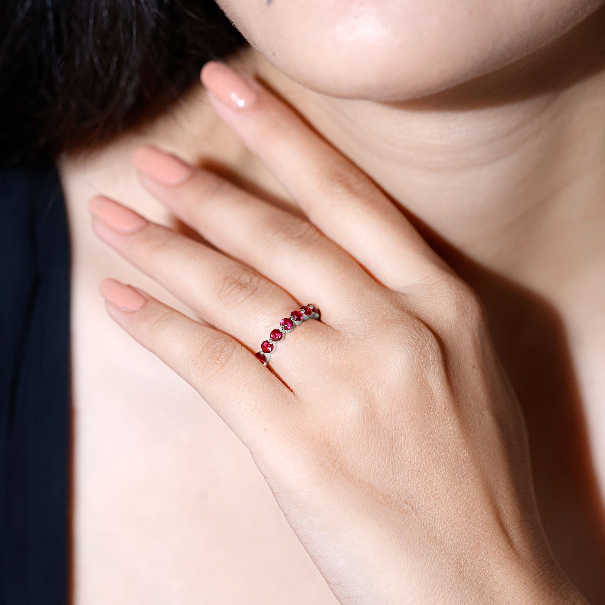 Certified Lab Created Ruby Eternity Wedding Band for Women