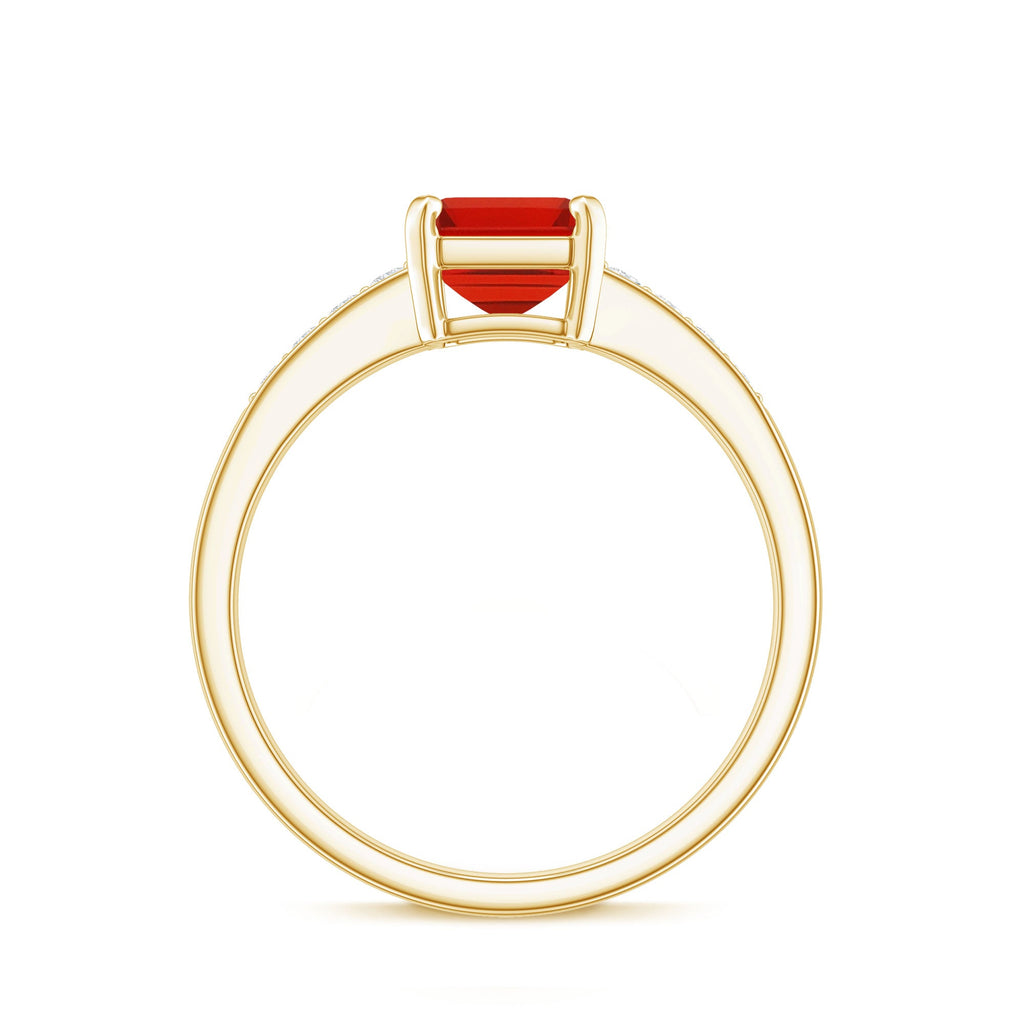 Emerald Cut Real Fire Opal Solitaire Engagement Ring with Diamond
