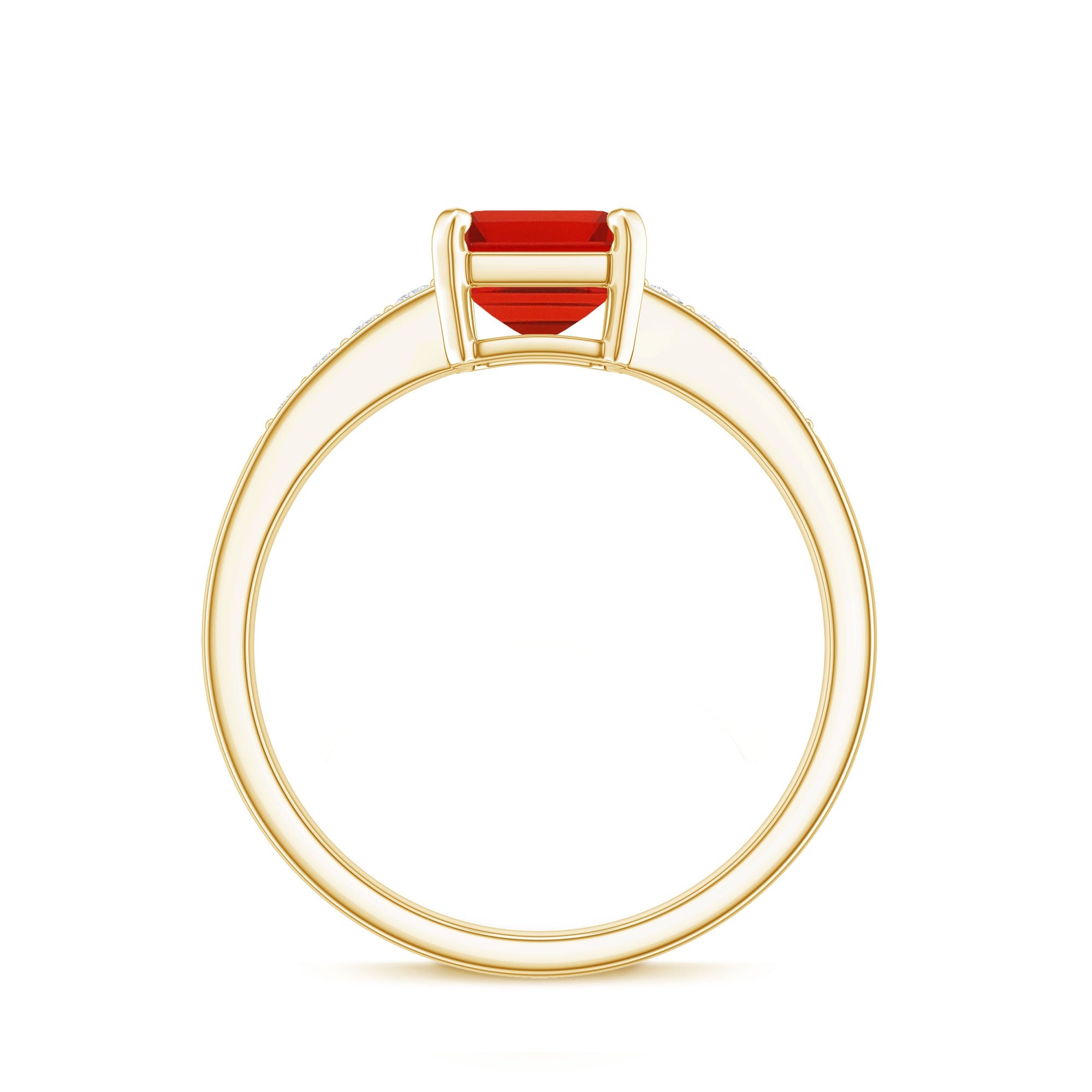 Emerald Cut Real Fire Opal Solitaire Engagement Ring with Diamond