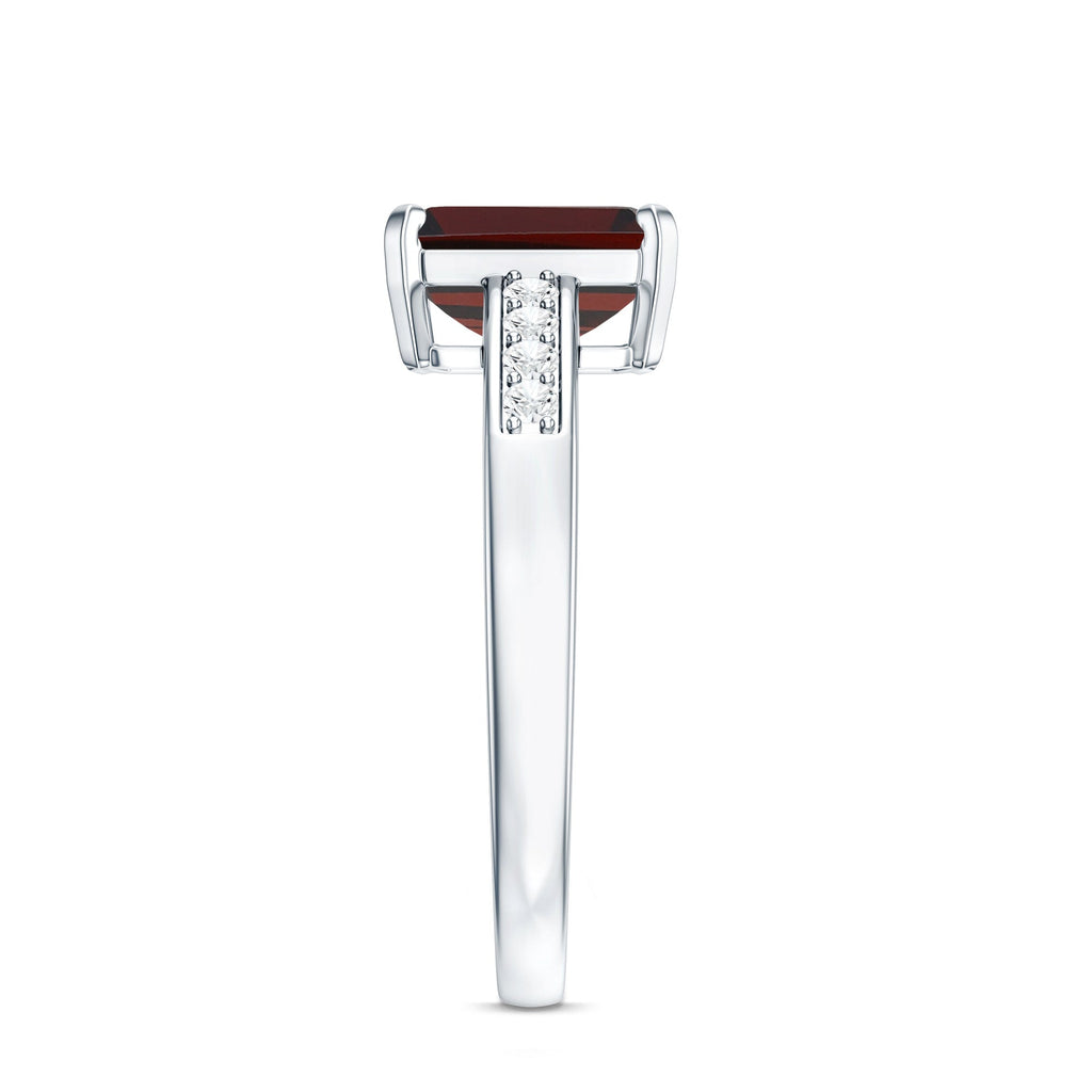 Certified Natural 2 Carat Garnet Emerald Cut Engagement Ring with Diamond