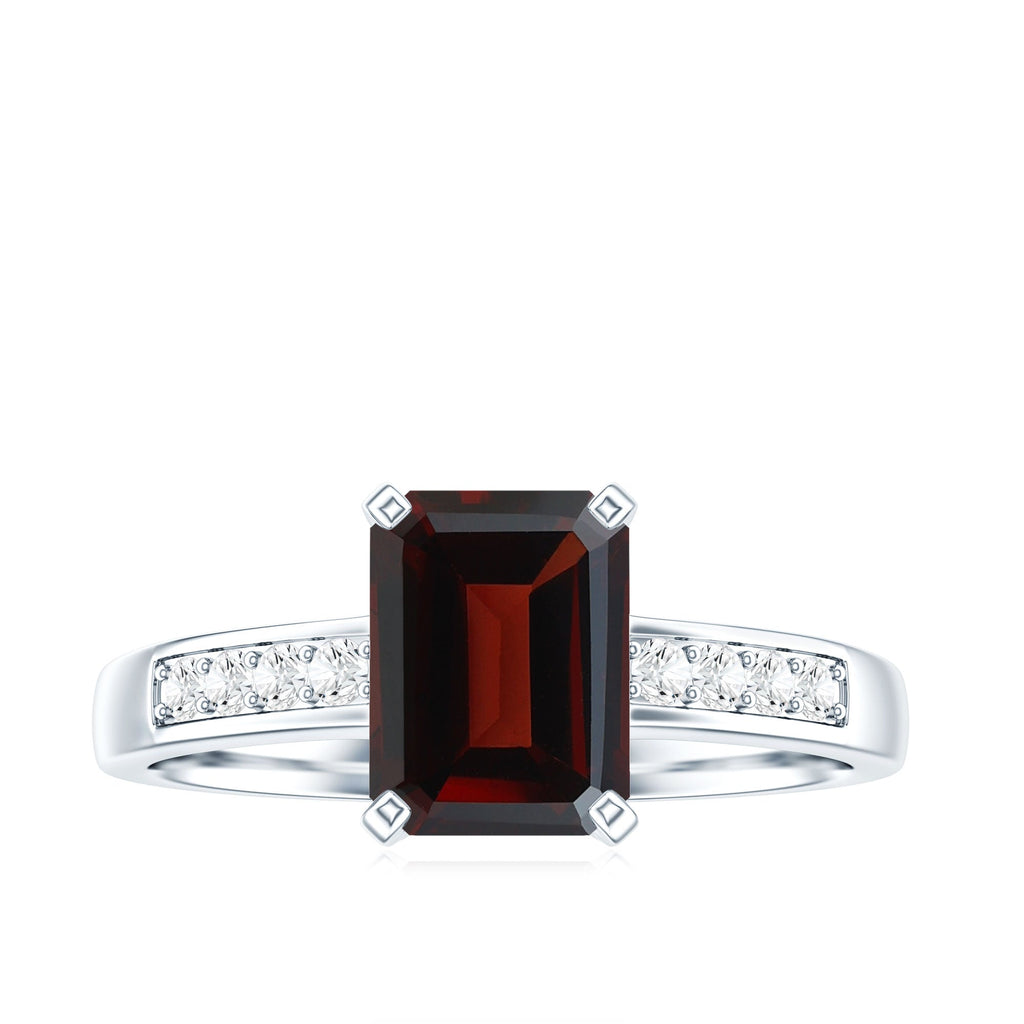 Certified Natural 2 Carat Garnet Emerald Cut Engagement Ring with Diamond