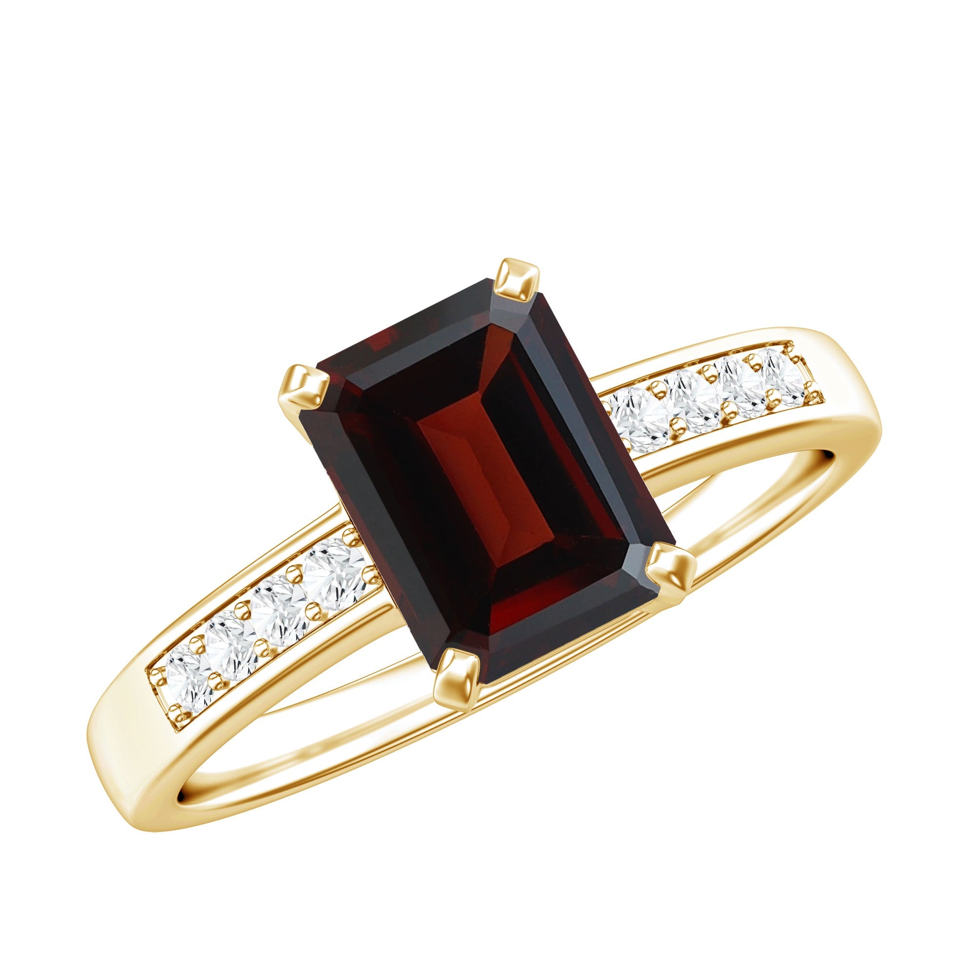 Certified Natural 2 Carat Garnet Emerald Cut Engagement Ring with Diamond