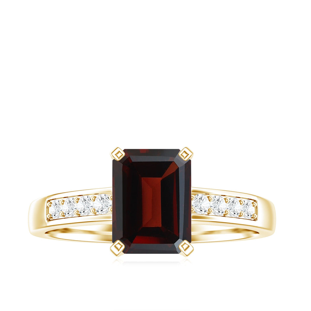Certified Natural 2 Carat Garnet Emerald Cut Engagement Ring with Diamond