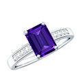 Natural 1.4 Carat Amethyst Emerald Cut Engagement Ring with Diamond