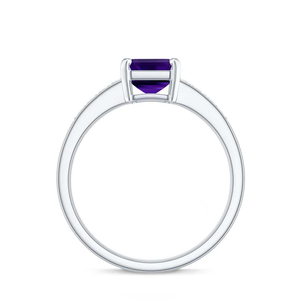 Natural 1.4 Carat Amethyst Emerald Cut Engagement Ring with Diamond