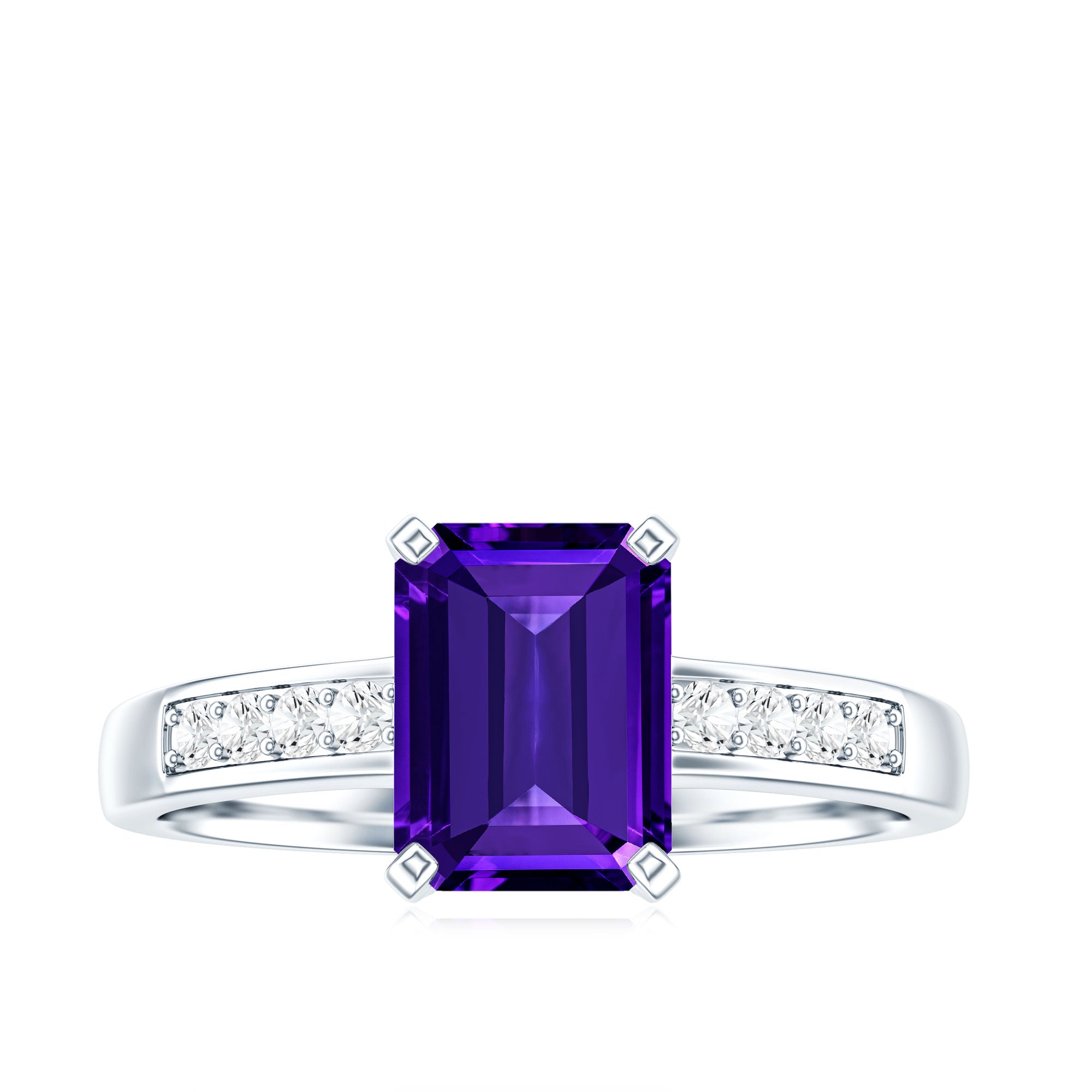 Natural 1.4 Carat Amethyst Emerald Cut Engagement Ring with Diamond