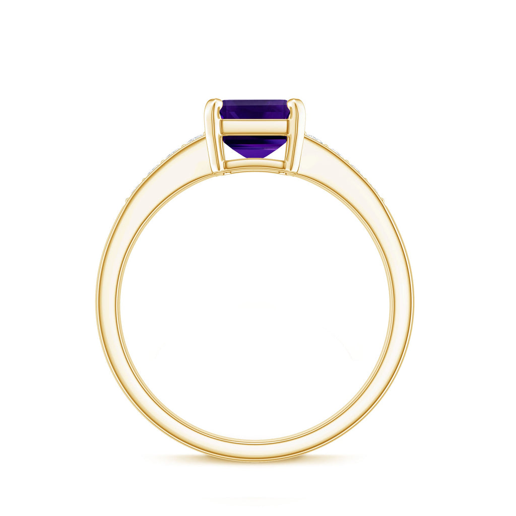Natural 1.4 Carat Amethyst Emerald Cut Engagement Ring with Diamond
