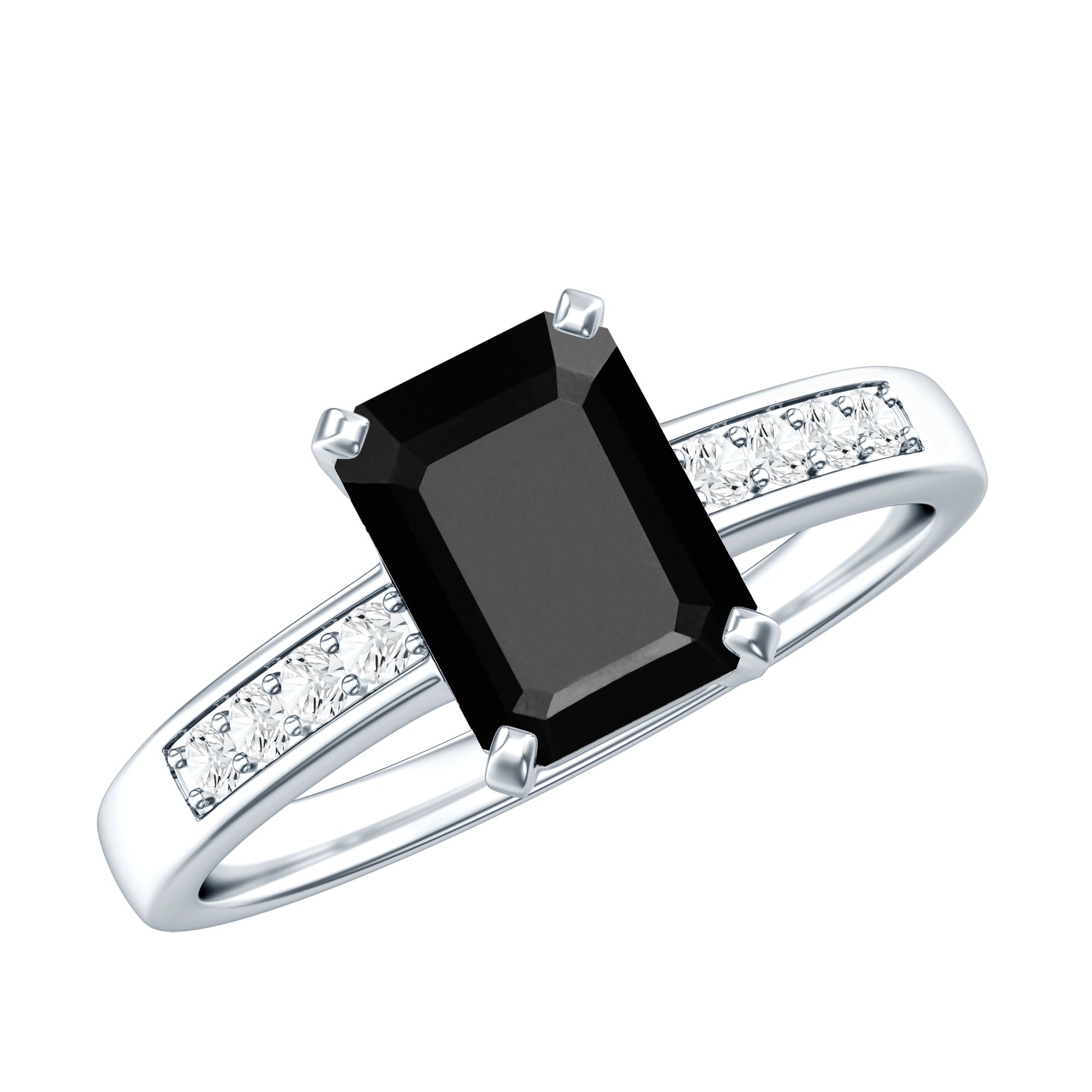 1.8 Carat Emerald Cut Black Onyx Engagement Ring with Diamond