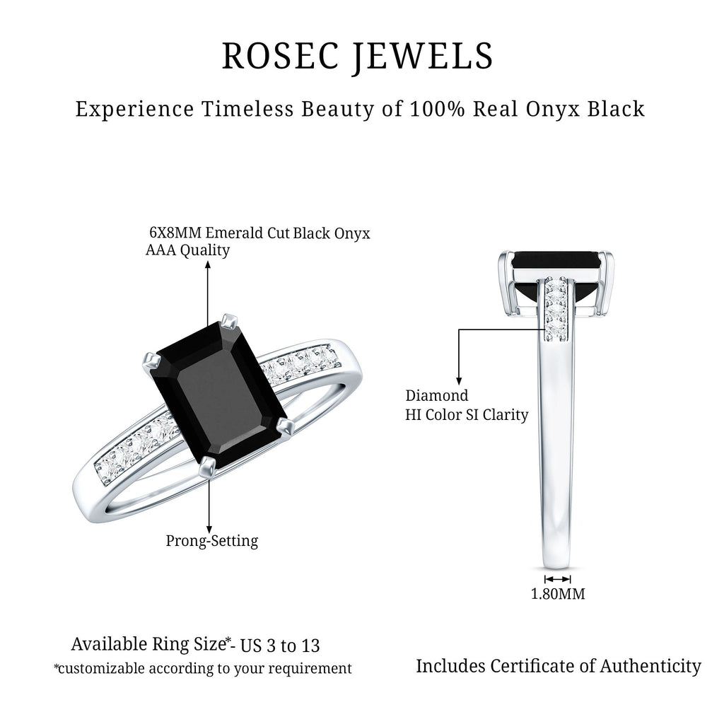 1.8 Carat Emerald Cut Black Onyx Engagement Ring with Diamond