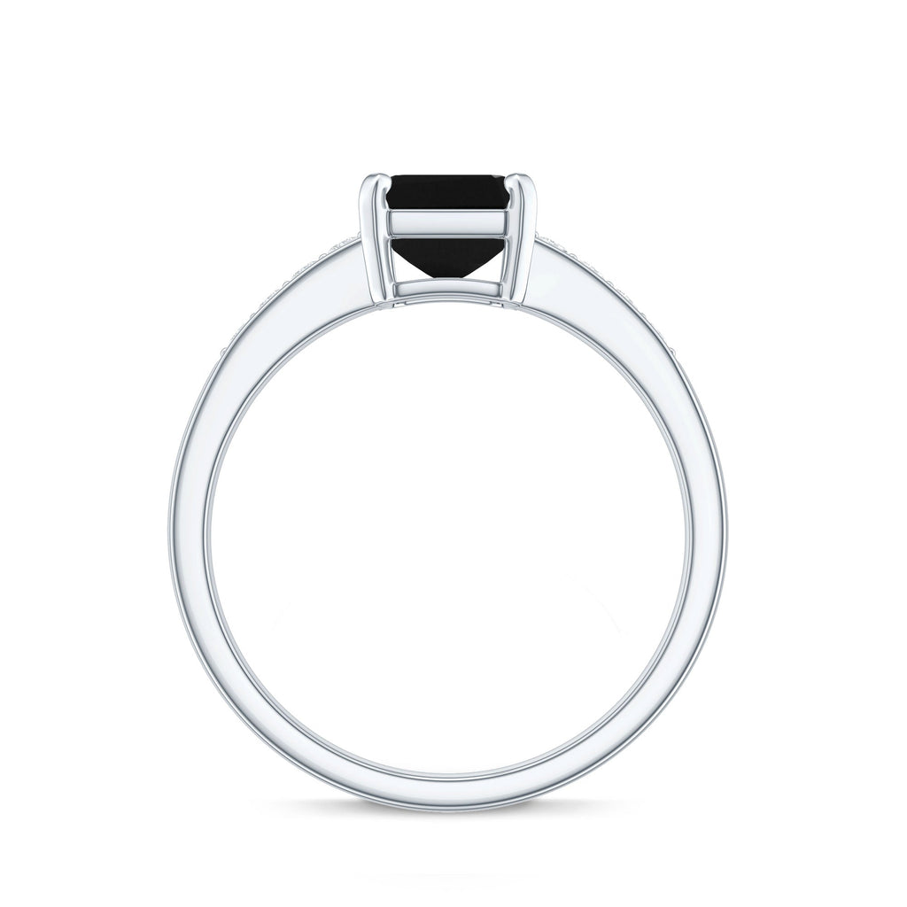 1.8 Carat Emerald Cut Black Onyx Engagement Ring with Diamond