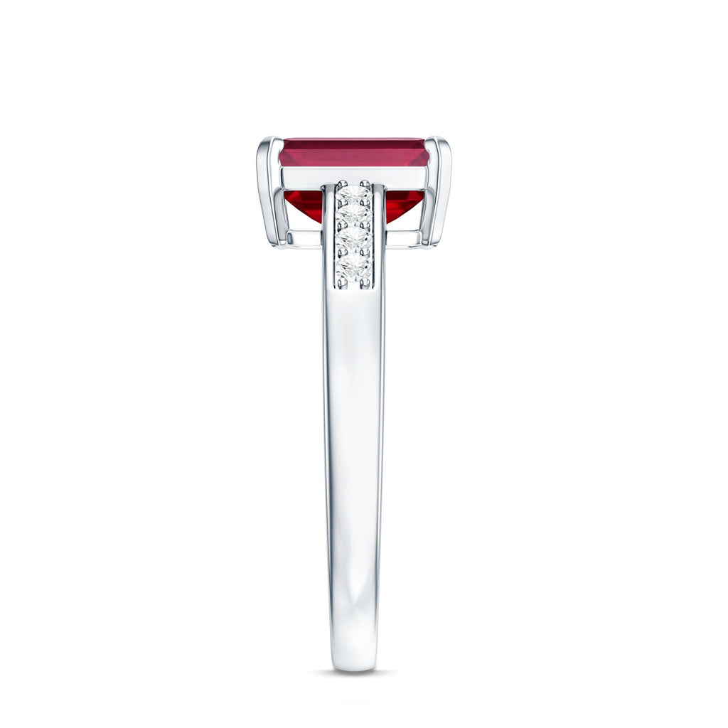 Lab Grown Ruby Emerald Cut Engagement Ring with Real Diamond