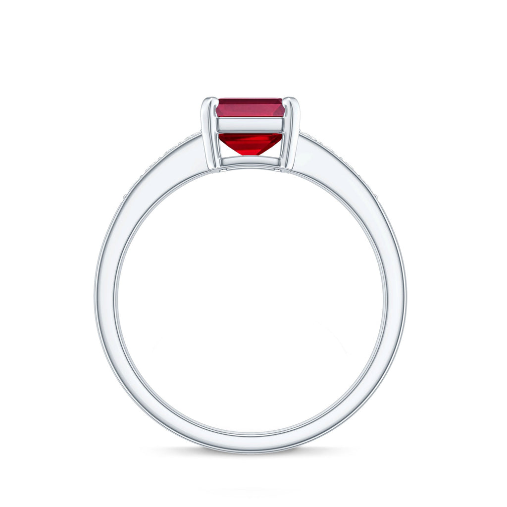 Lab Grown Ruby Emerald Cut Engagement Ring with Real Diamond
