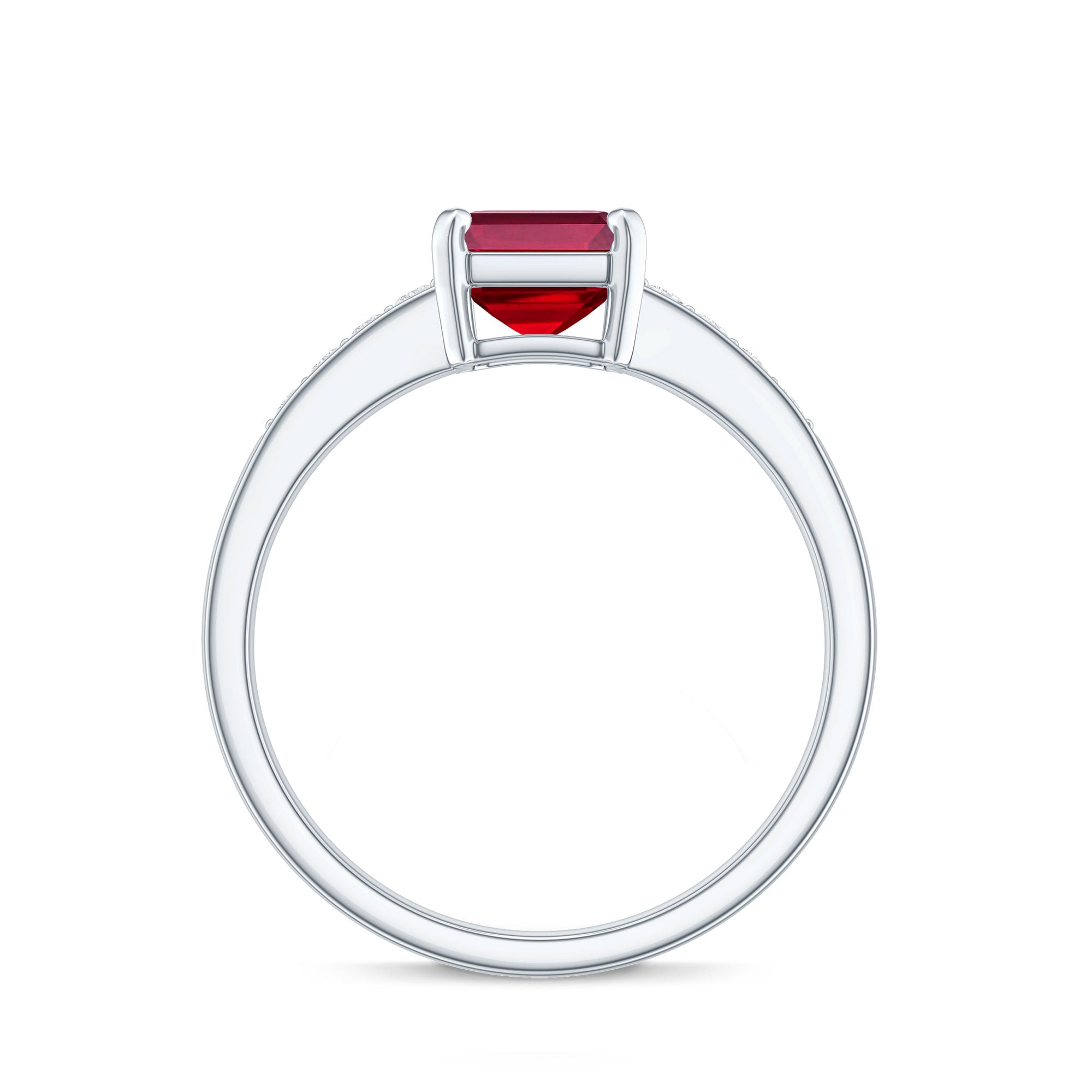 Lab Grown Ruby Emerald Cut Engagement Ring with Real Diamond
