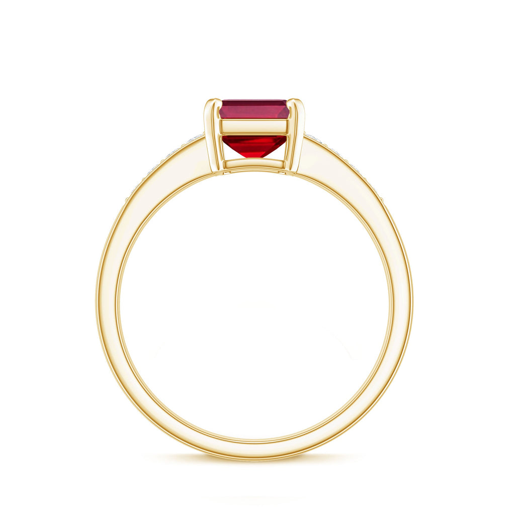 Lab Grown Ruby Emerald Cut Engagement Ring with Real Diamond