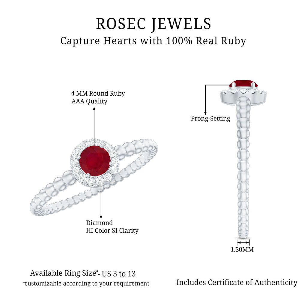 Natural Ruby Diamond Promise Ring with Bubble Shank