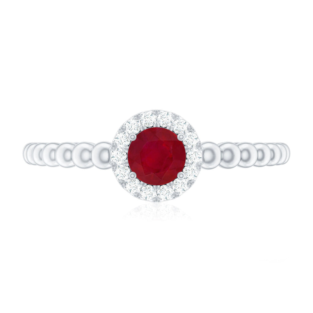 Natural Ruby Diamond Promise Ring with Bubble Shank