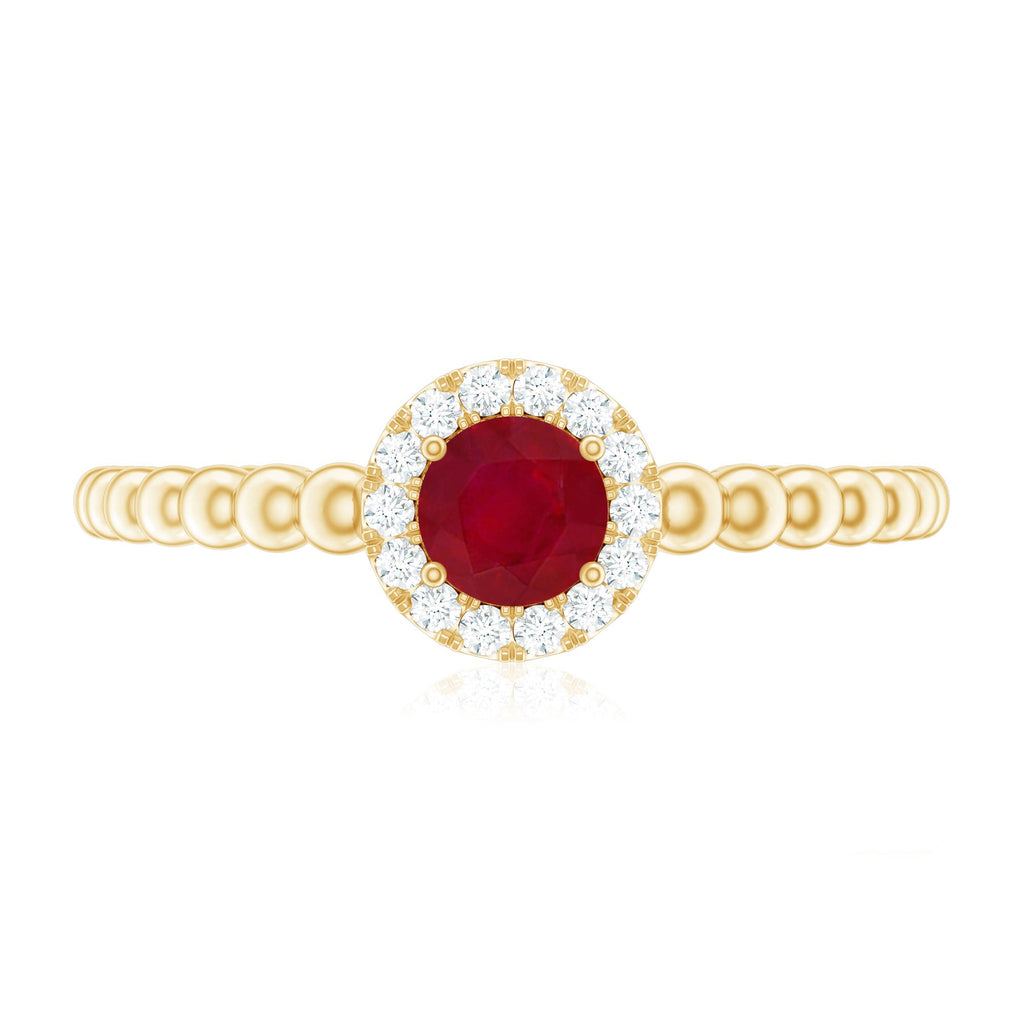Natural Ruby Diamond Promise Ring with Bubble Shank