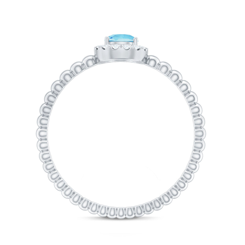 Natural Aquamarine Diamond Promise Ring with Bubble Shank