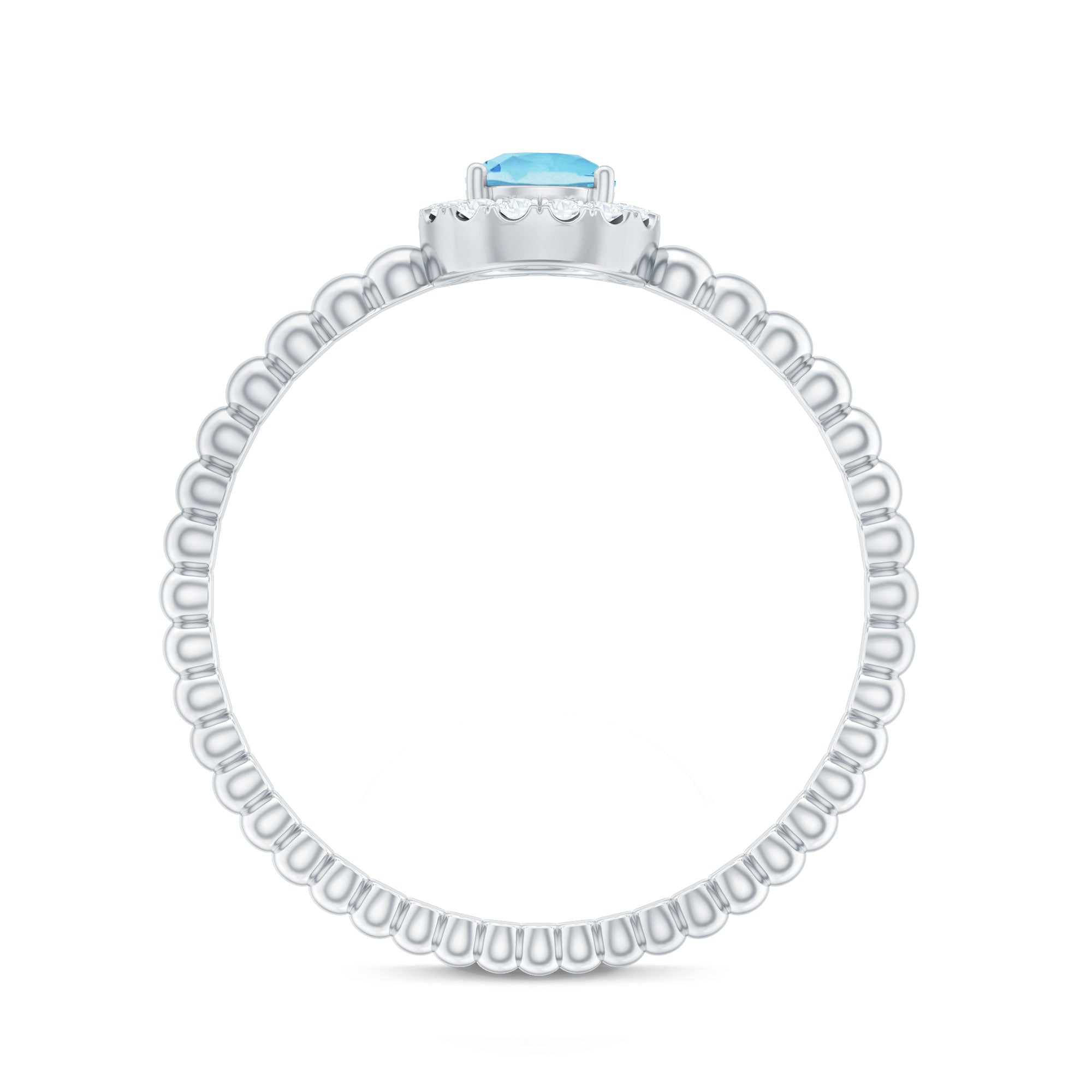 Natural Aquamarine Diamond Promise Ring with Bubble Shank