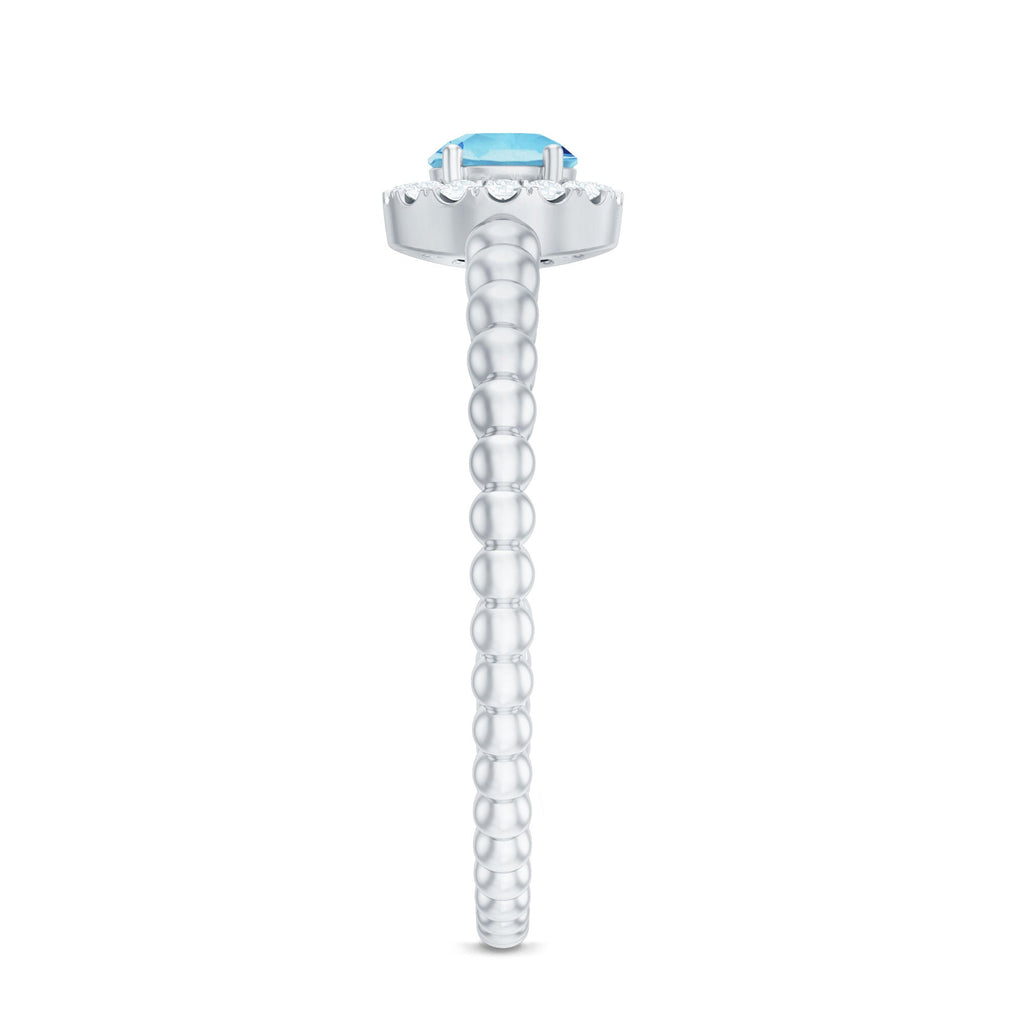 Natural Aquamarine Diamond Promise Ring with Bubble Shank