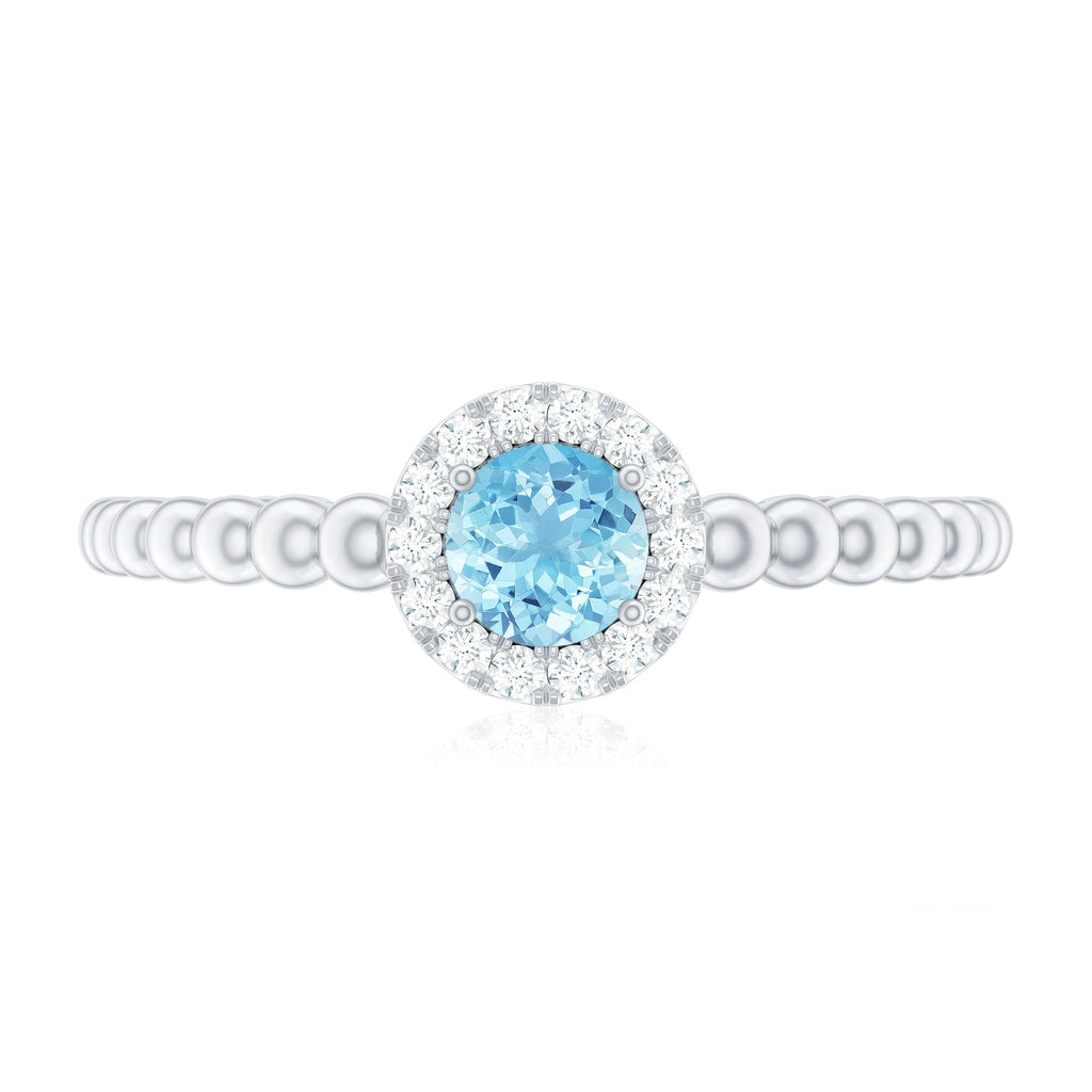 Natural Aquamarine Diamond Promise Ring with Bubble Shank