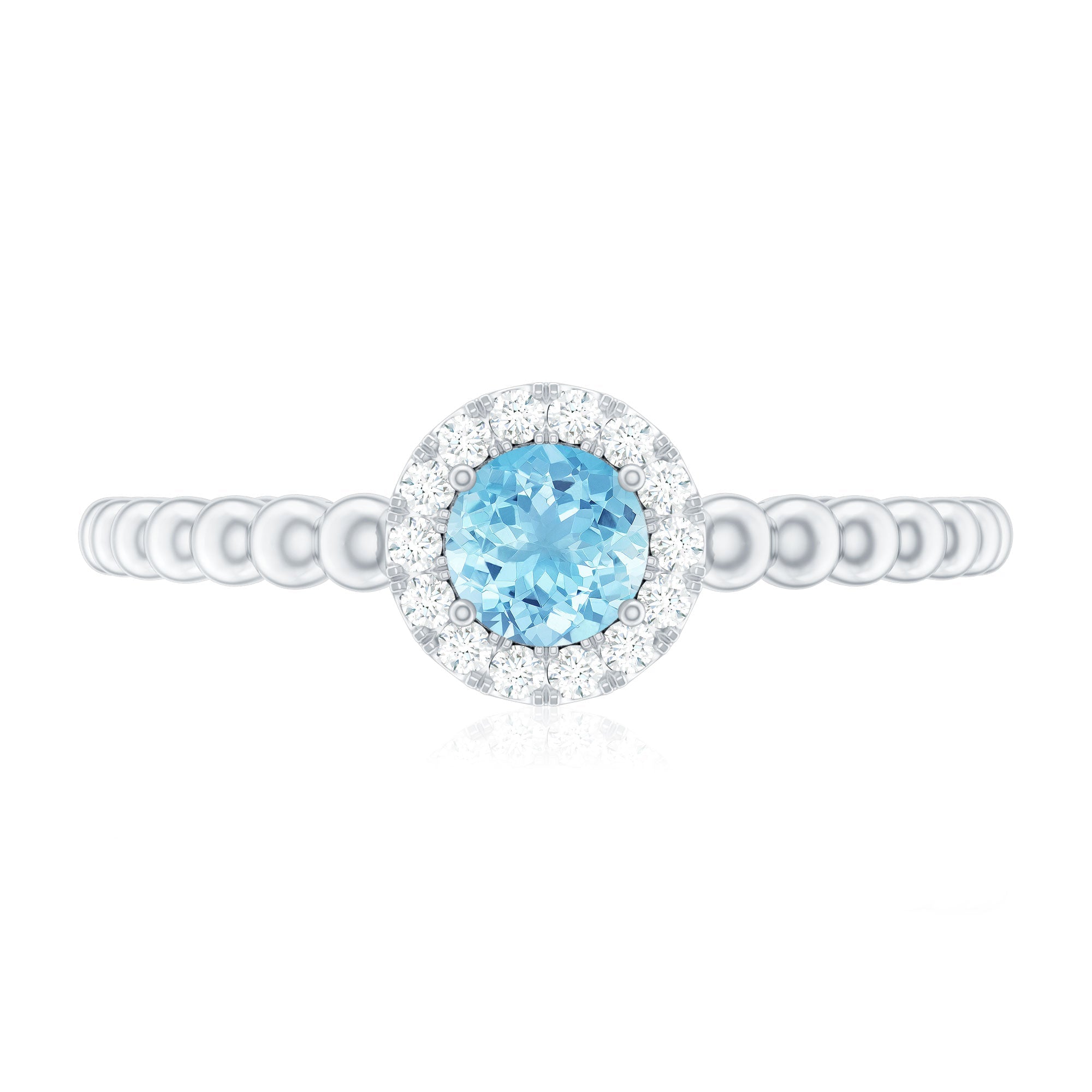 Natural Aquamarine Diamond Promise Ring with Bubble Shank