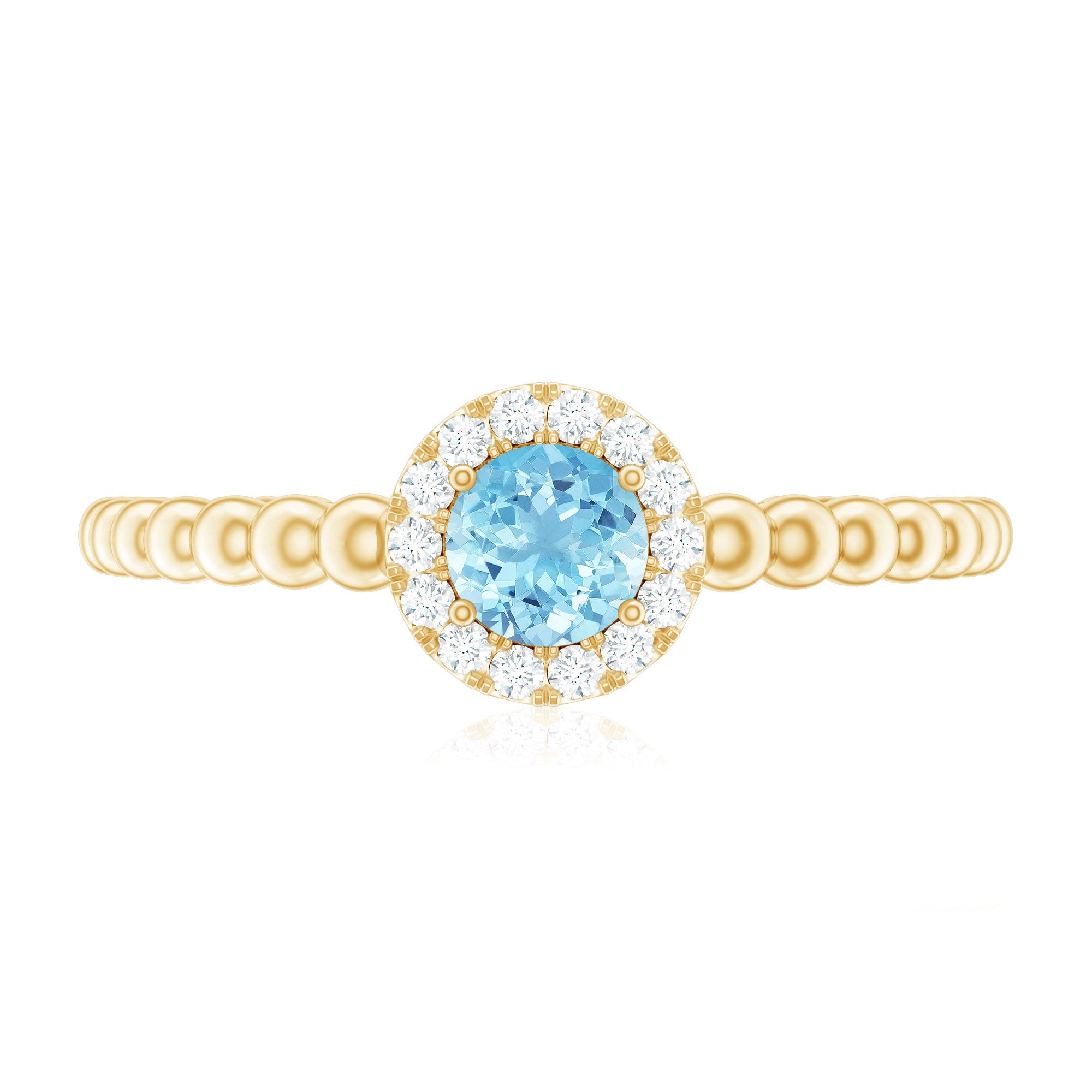 Natural Aquamarine Diamond Promise Ring with Bubble Shank