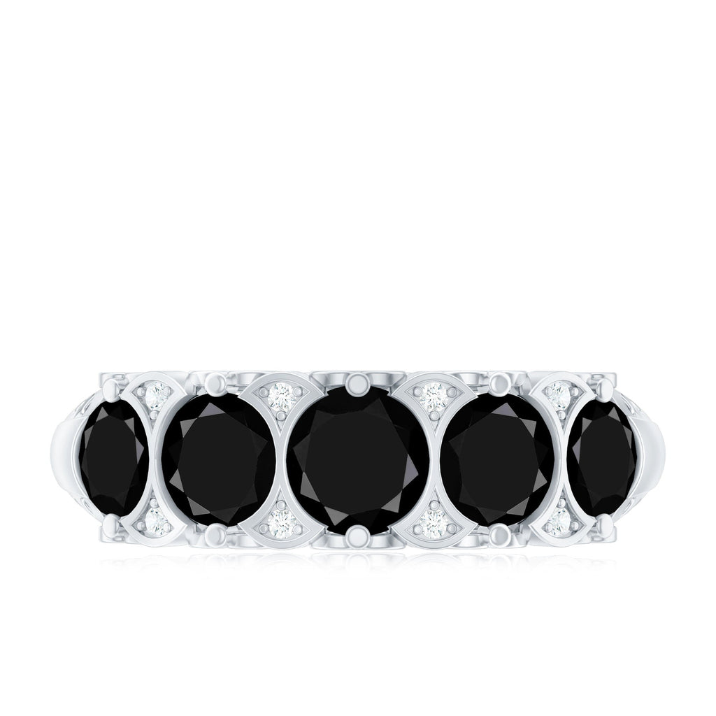 Vintage Inspired Black Onyx 5 Stone Anniversary Ring with Certificate