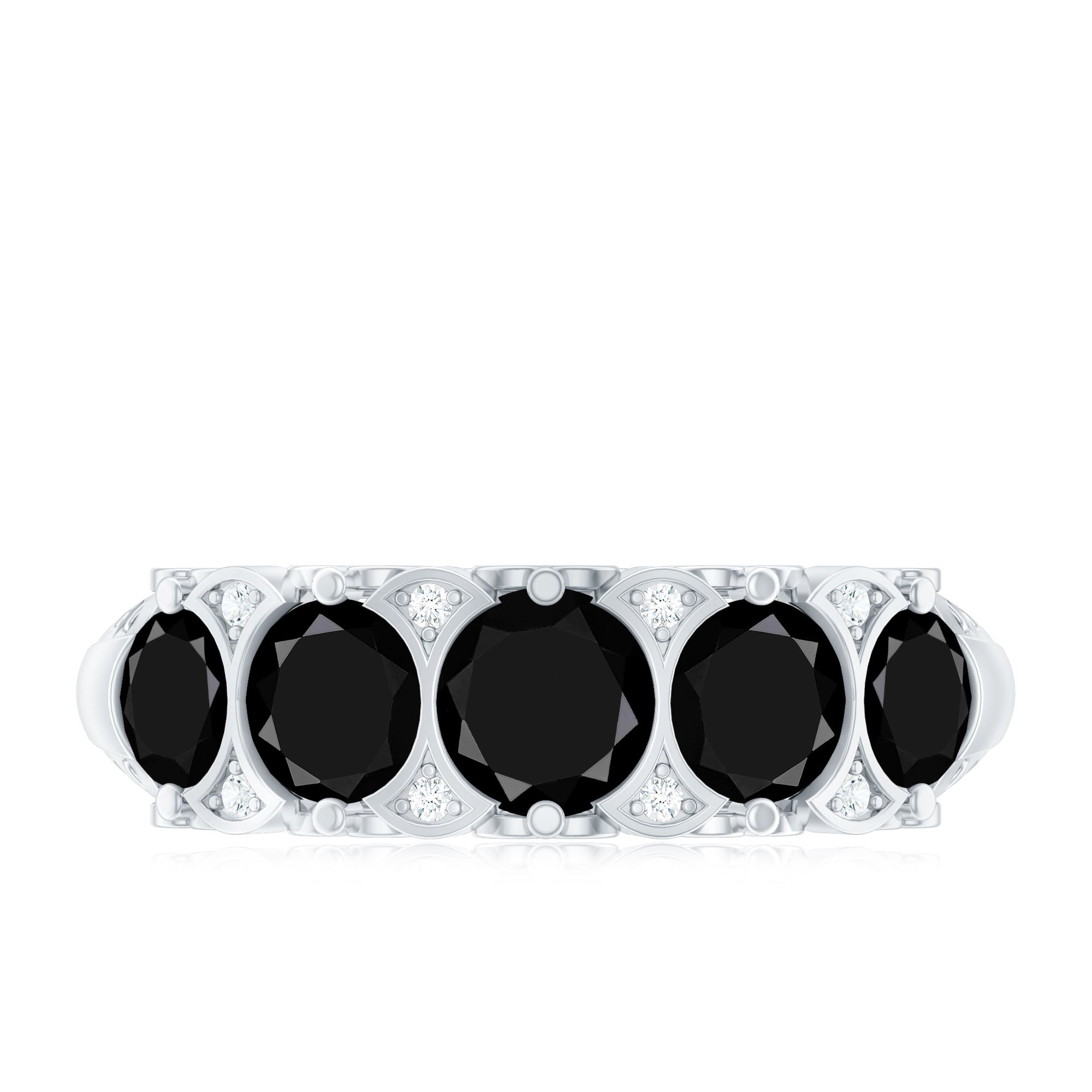 Vintage Inspired Black Onyx 5 Stone Anniversary Ring with Certificate