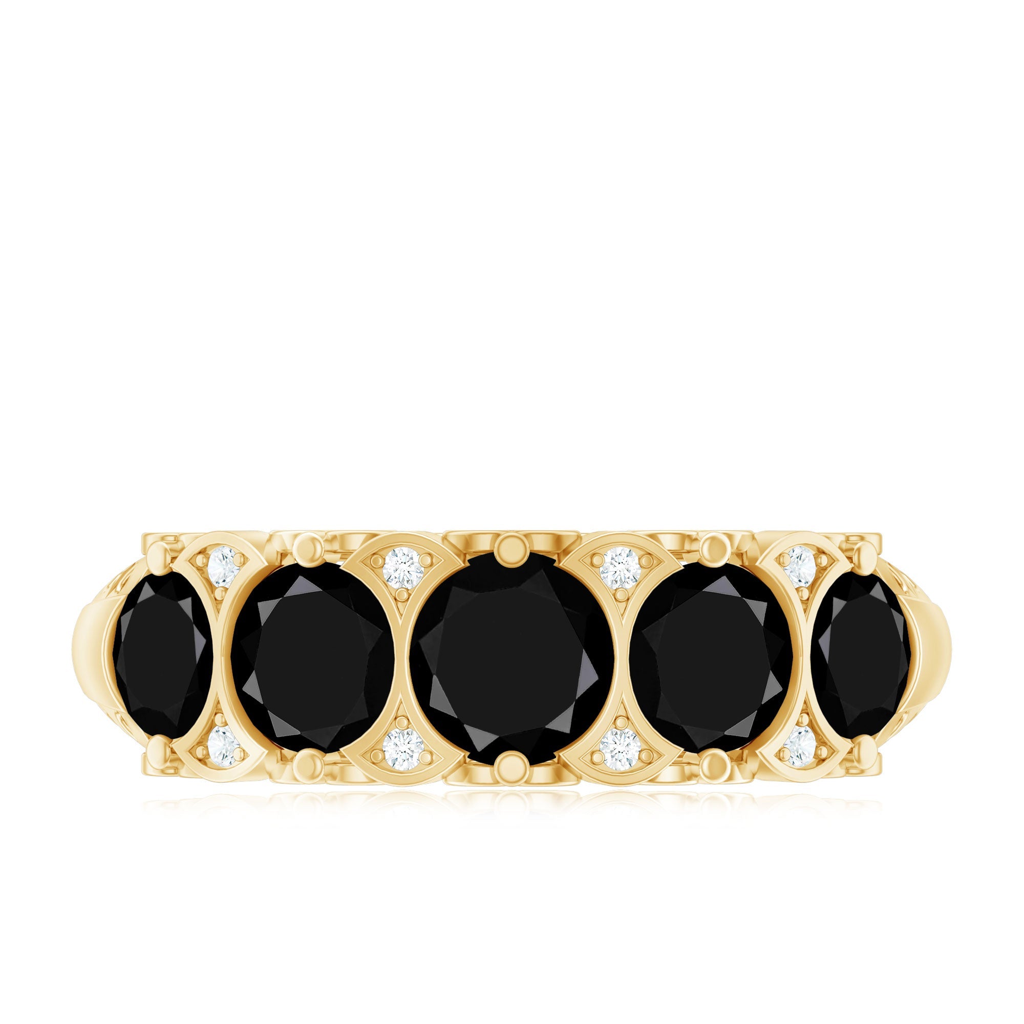 Vintage Inspired Black Onyx 5 Stone Anniversary Ring with Certificate