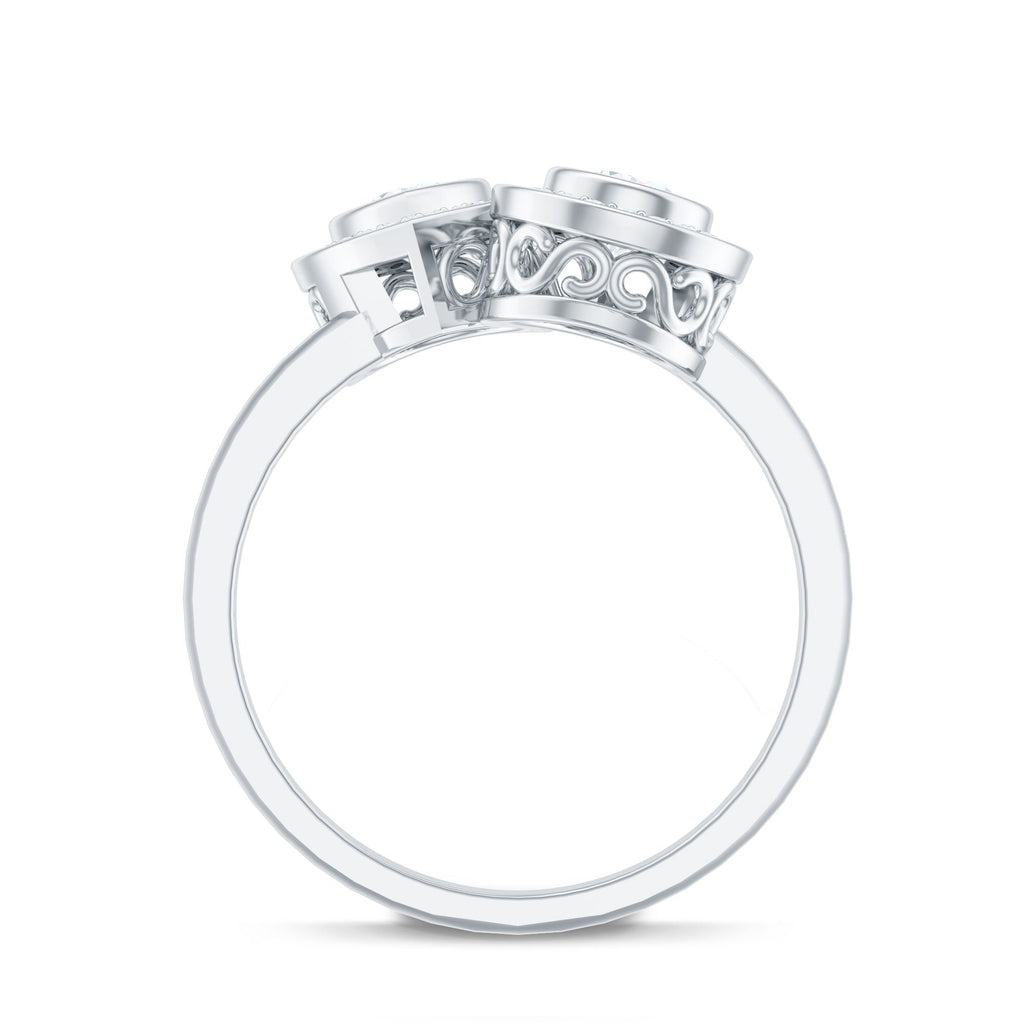 Pear Cut Moissanite Two Stone Engagement Ring with Halo
