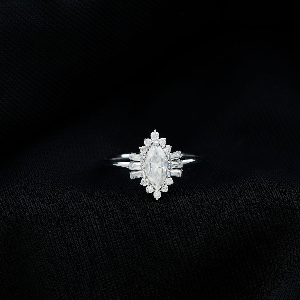 Marquise Cut Moissanite Antique Style Engagement Ring with Halo