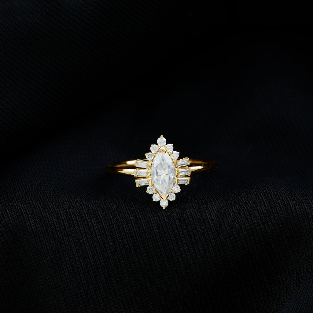 Marquise Cut Moissanite Antique Style Engagement Ring with Halo