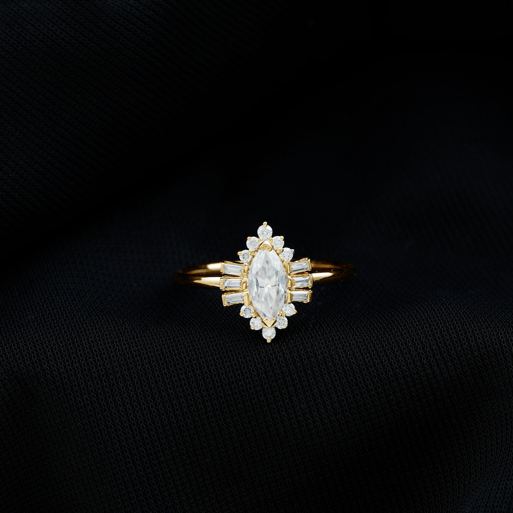 Marquise Cut Moissanite Antique Style Engagement Ring with Halo